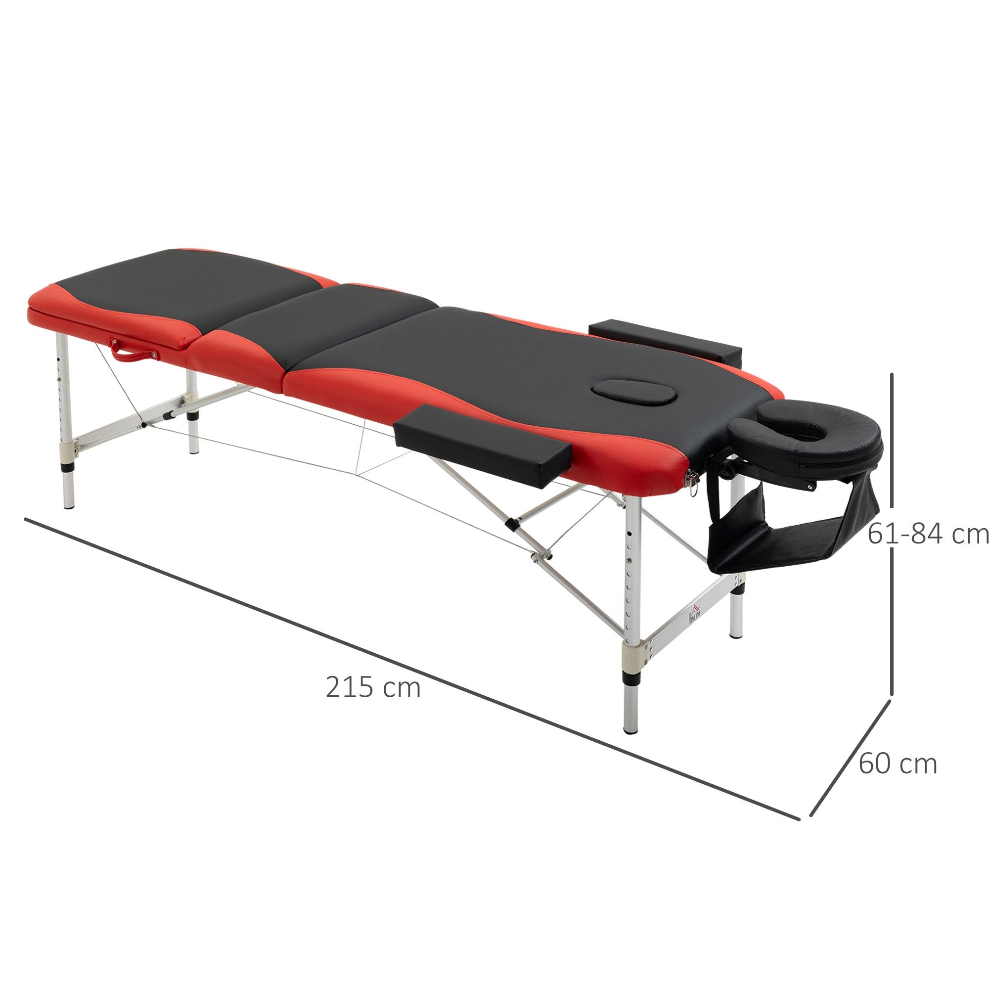 EASYCOMFORT Portable, Foldable and Professional Massage Table in Aluminum for Beautician, Therapist, SPA, Red and Black, 215x60x61-84cm