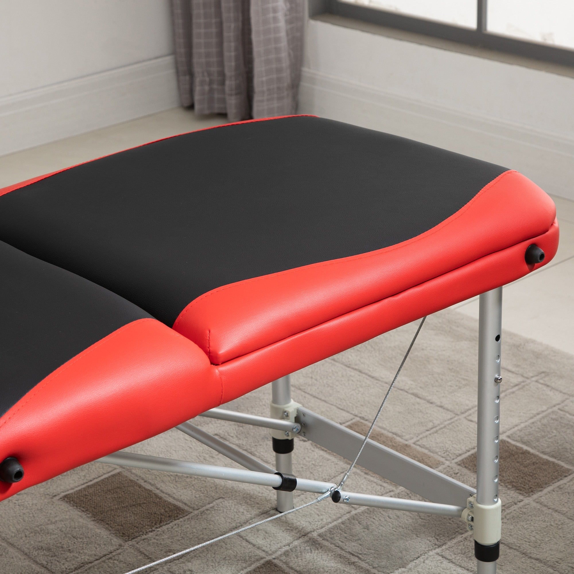 EASYCOMFORT Portable, Foldable and Professional Massage Table in Aluminum for Beautician, Therapist, SPA, Red and Black, 215x60x61-84cm