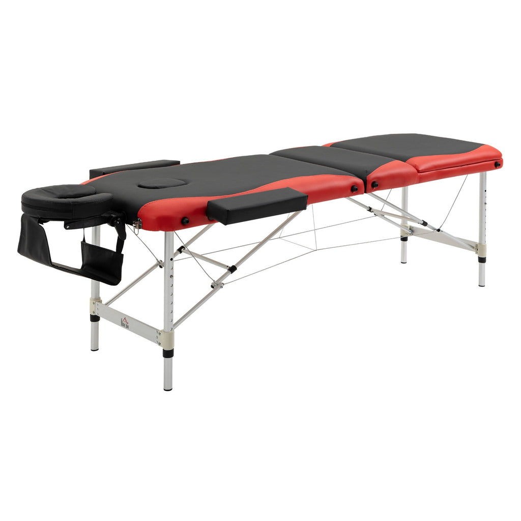 EASYCOMFORT Portable, Foldable and Professional Massage Table in Aluminum for Beautician, Therapist, SPA, Red and Black, 215x60x61-84cm