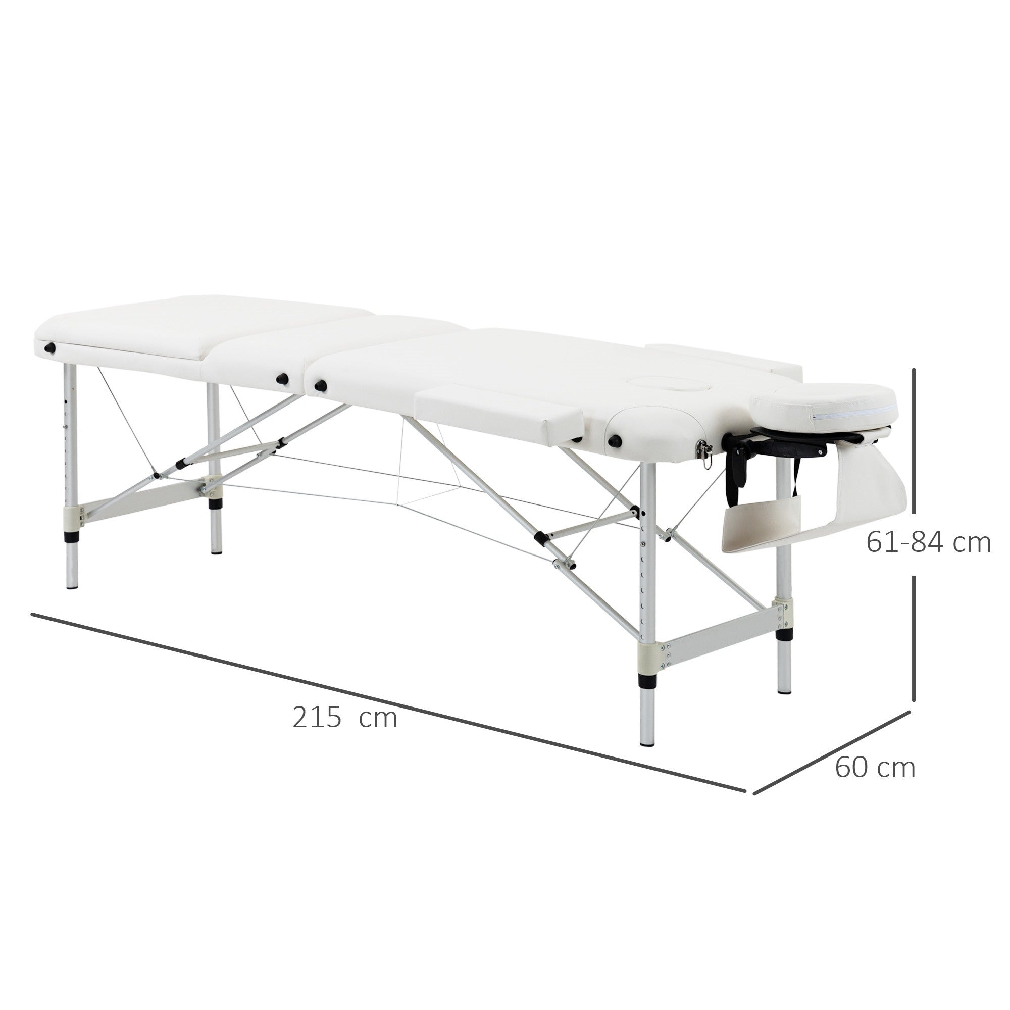 EasyComfort opvouwbare massagetafel aluminium wit 215x60x61-84 cm