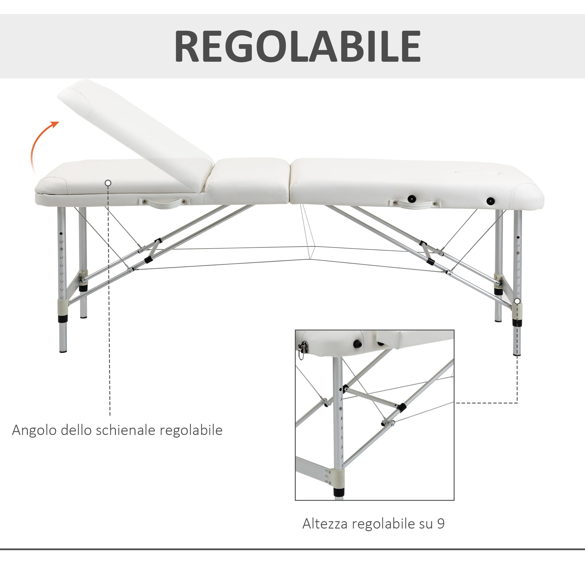 EasyComfort opvouwbare massagetafel aluminium wit 215x60x61-84 cm