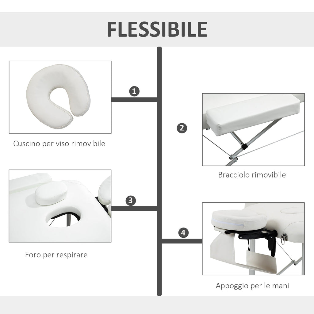 EasyComfort opvouwbare massagetafel aluminium wit 215x60x61-84 cm