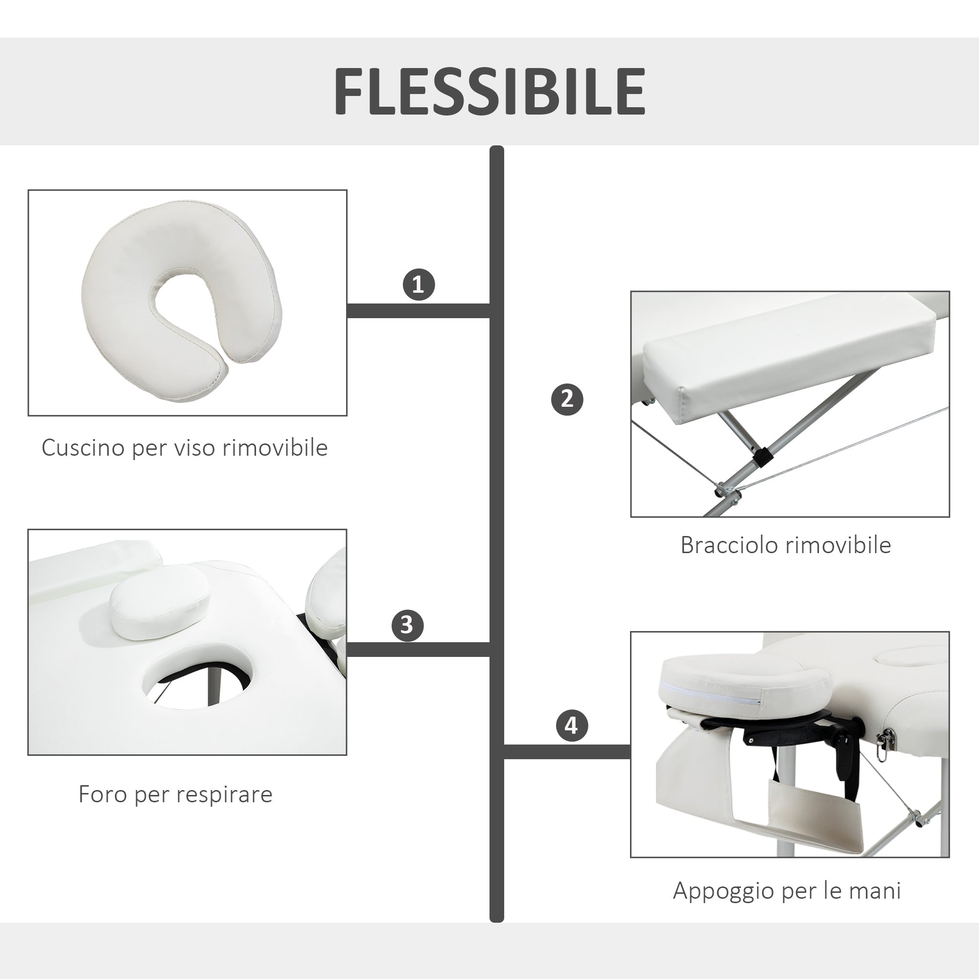 EasyComfort opvouwbare massagetafel aluminium wit 215x60x61-84 cm