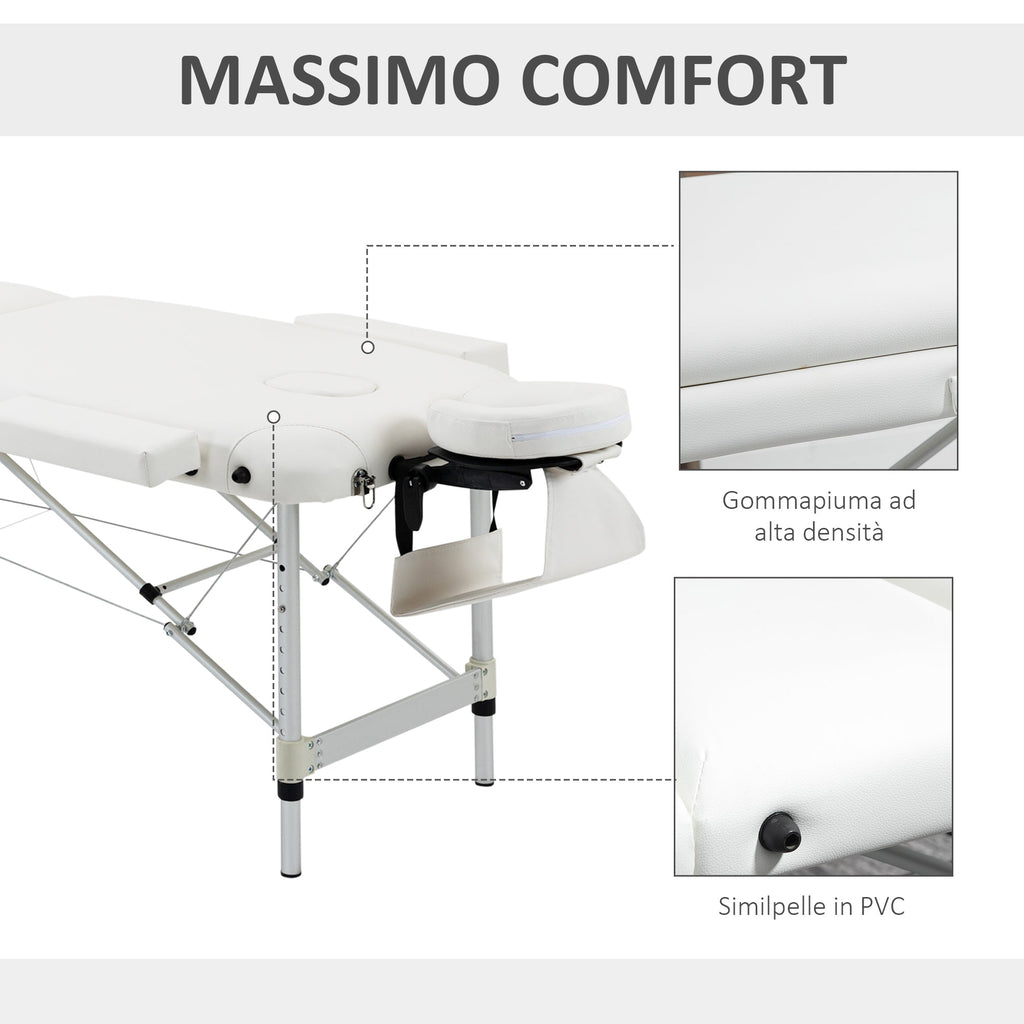 EasyComfort opvouwbare massagetafel aluminium wit 215x60x61-84 cm