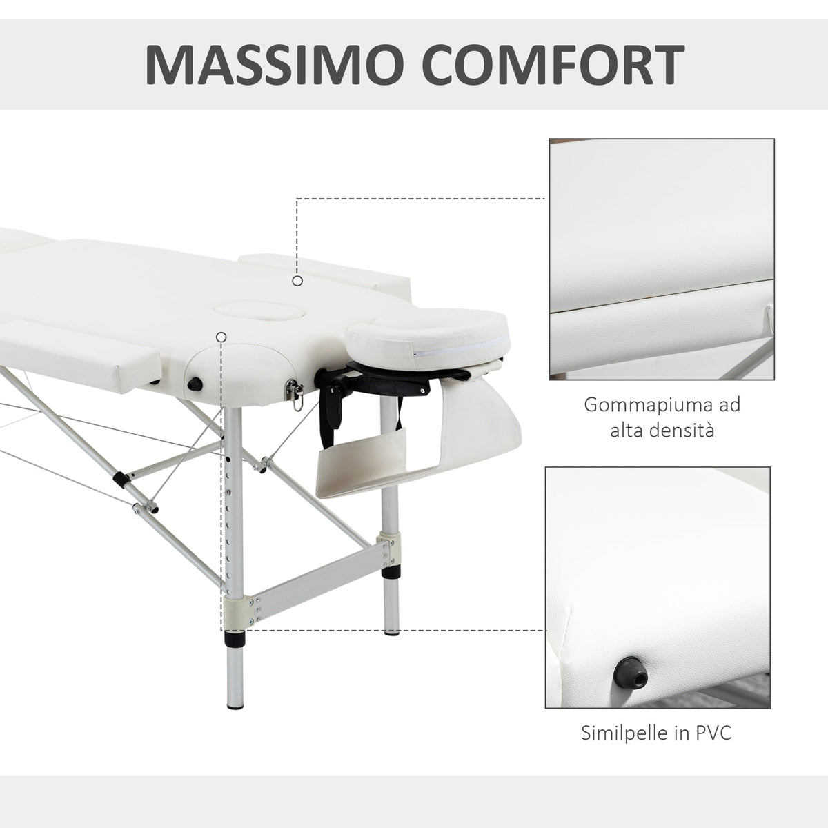 EasyComfort opvouwbare massagetafel aluminium wit 215x60x61-84 cm