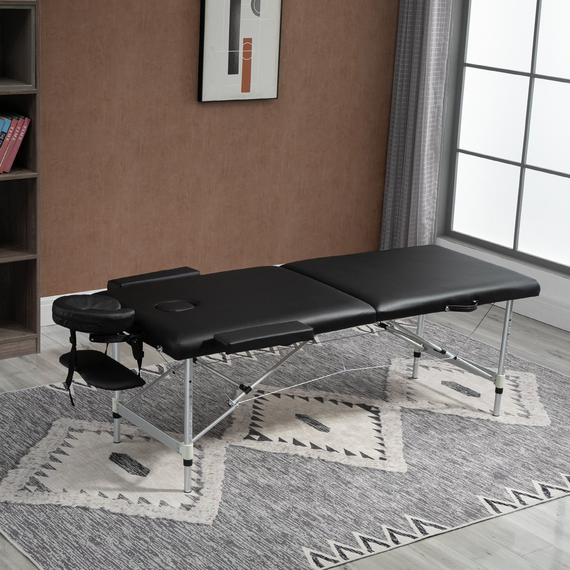 Easycomfort Lettino Massaggio Pieghevole in Legno, Altezza Regolabile e Custodia da Trasporto per Estetista e Terapista, black