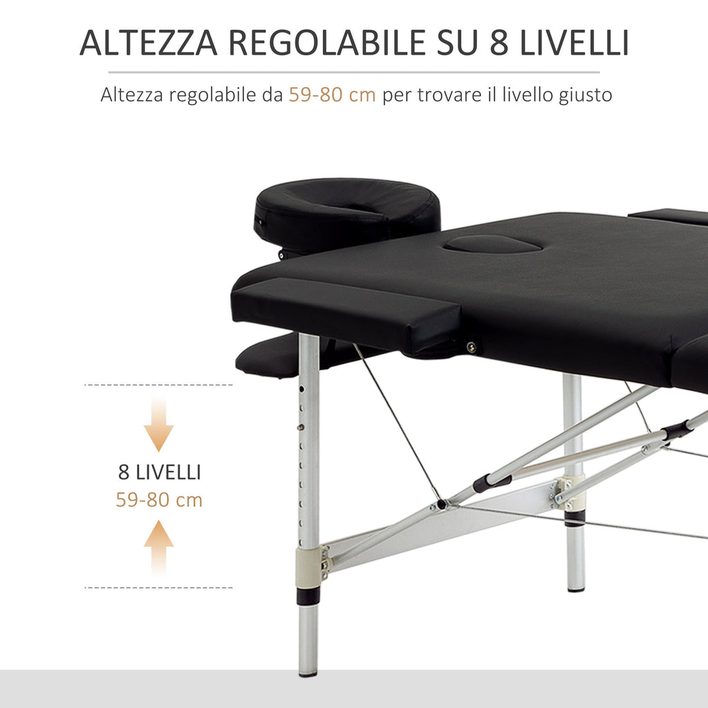 Easycomfort Lettino Massaggio Pieghevole in Legno, Altezza Regolabile e Custodia da Trasporto per Estetista e Terapista, black