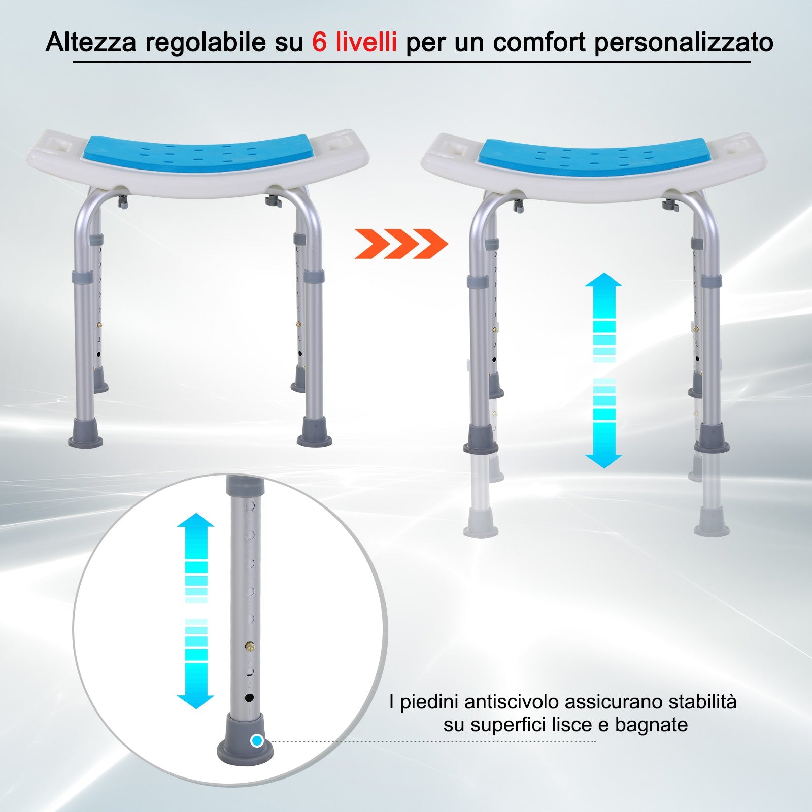 Easycomfort Sgabello per Doccia da Bagno in Lega di Alluminio e Plastica Antiscivolo, Altezza Regolabile 6 Livelli 39-52cm