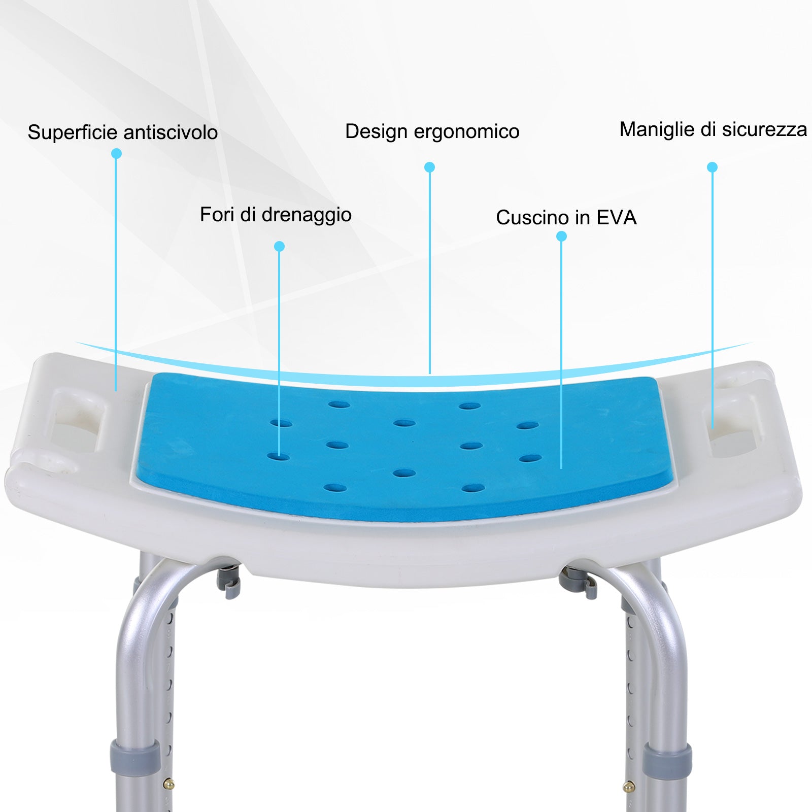 Easycomfort Sgabello per Doccia da Bagno in Lega di Alluminio e Plastica Antiscivolo, Altezza Regolabile 6 Livelli 39-52cm
