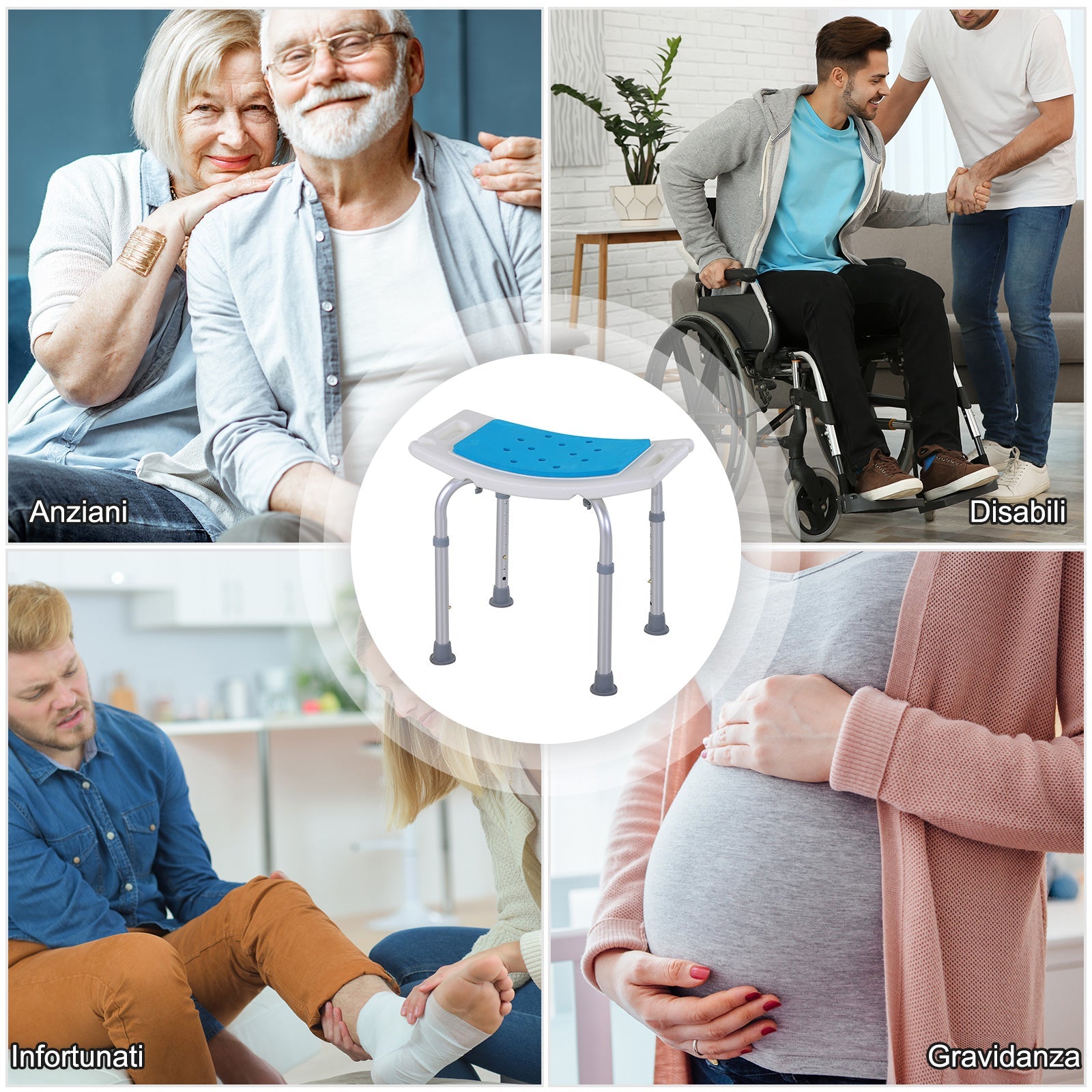 Easycomfort Sgabello per Doccia da Bagno in Lega di Alluminio e Plastica Antiscivolo, Altezza Regolabile 6 Livelli 39-52cm