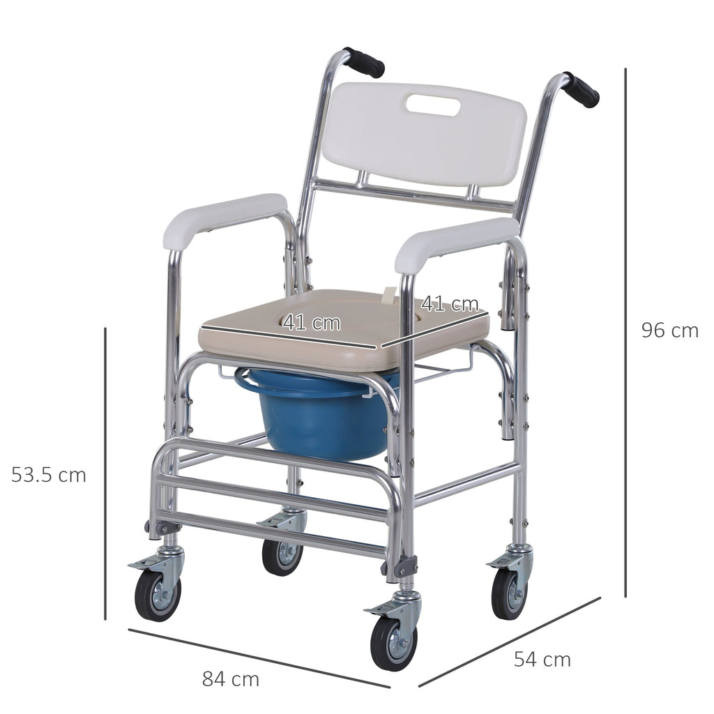 Easycomfort Sedia a Rotelle Impermeabile with WC Seduta in Ecopelle, 4 Ruote, Vaso Rimovibile per Anziani/Disabili, 84x54x96cm