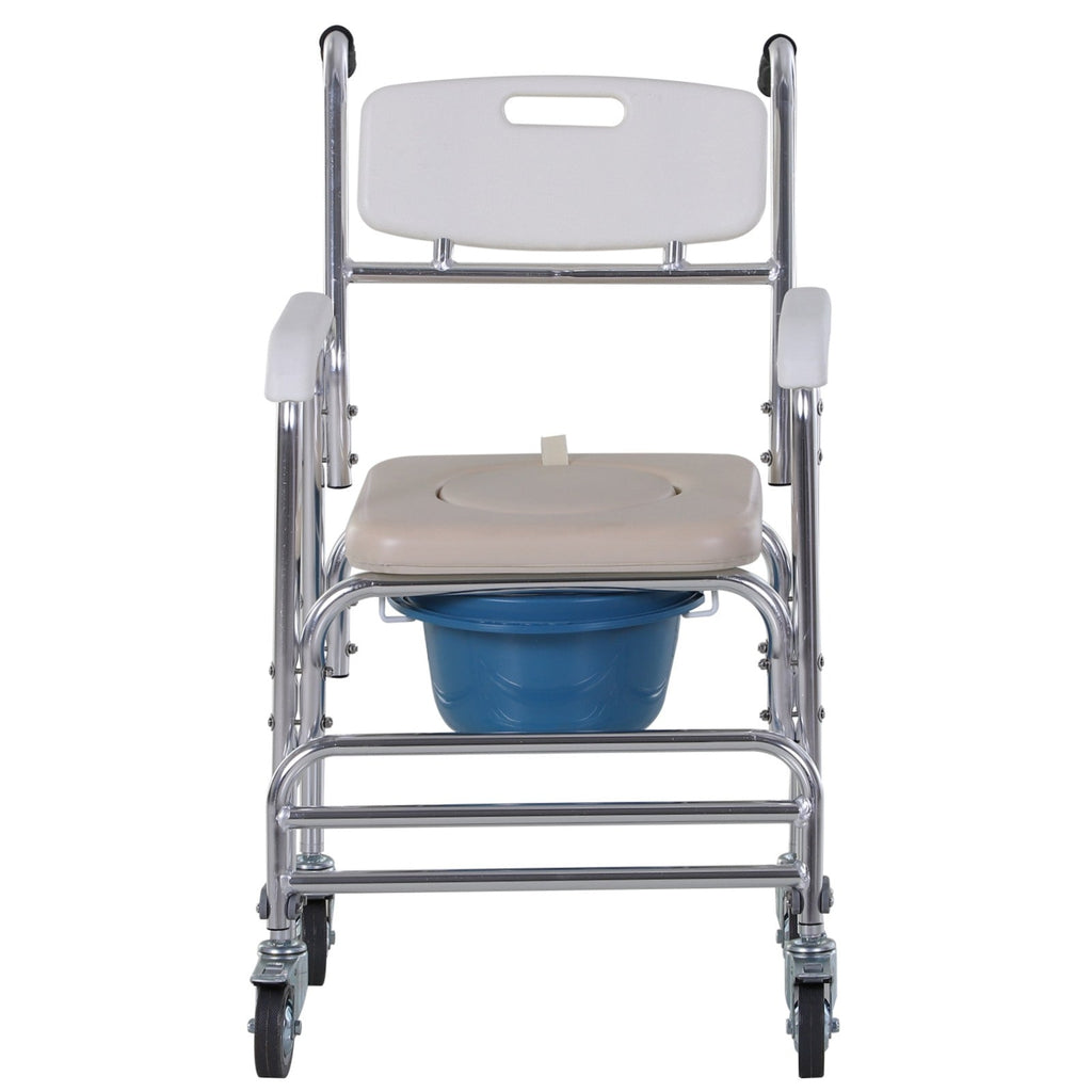 Easycomfort Sedia a Rotelle Impermeabile with WC Seduta in Ecopelle, 4 Ruote, Vaso Rimovibile per Anziani/Disabili, 84x54x96cm