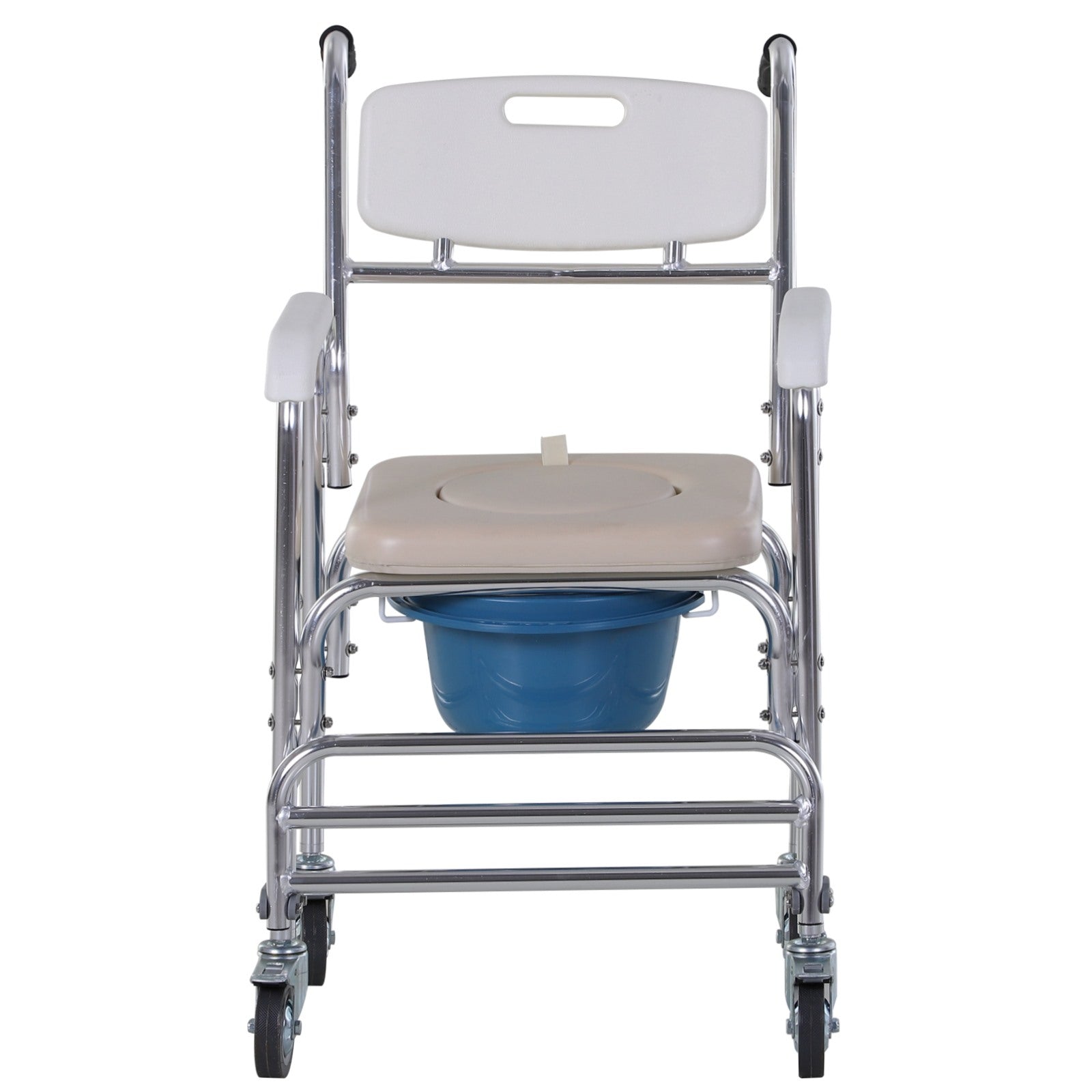 Easycomfort Sedia a Rotelle Impermeabile with WC Seduta in Ecopelle, 4 Ruote, Vaso Rimovibile per Anziani/Disabili, 84x54x96cm