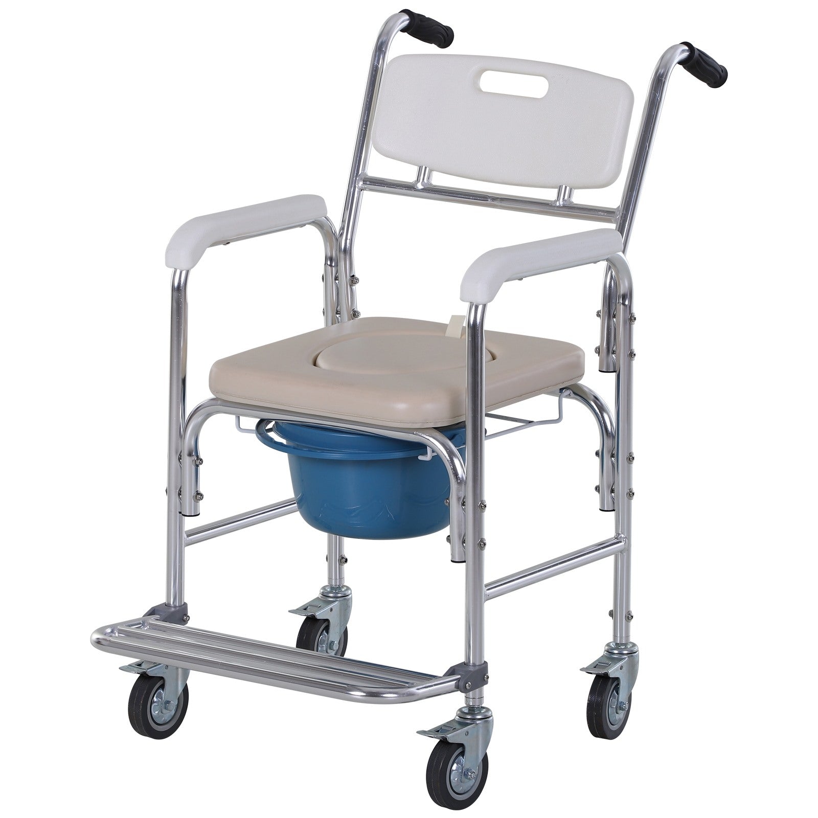 Easycomfort Sedia a Rotelle Impermeabile with WC Seduta in Ecopelle, 4 Ruote, Vaso Rimovibile per Anziani/Disabili, 84x54x96cm