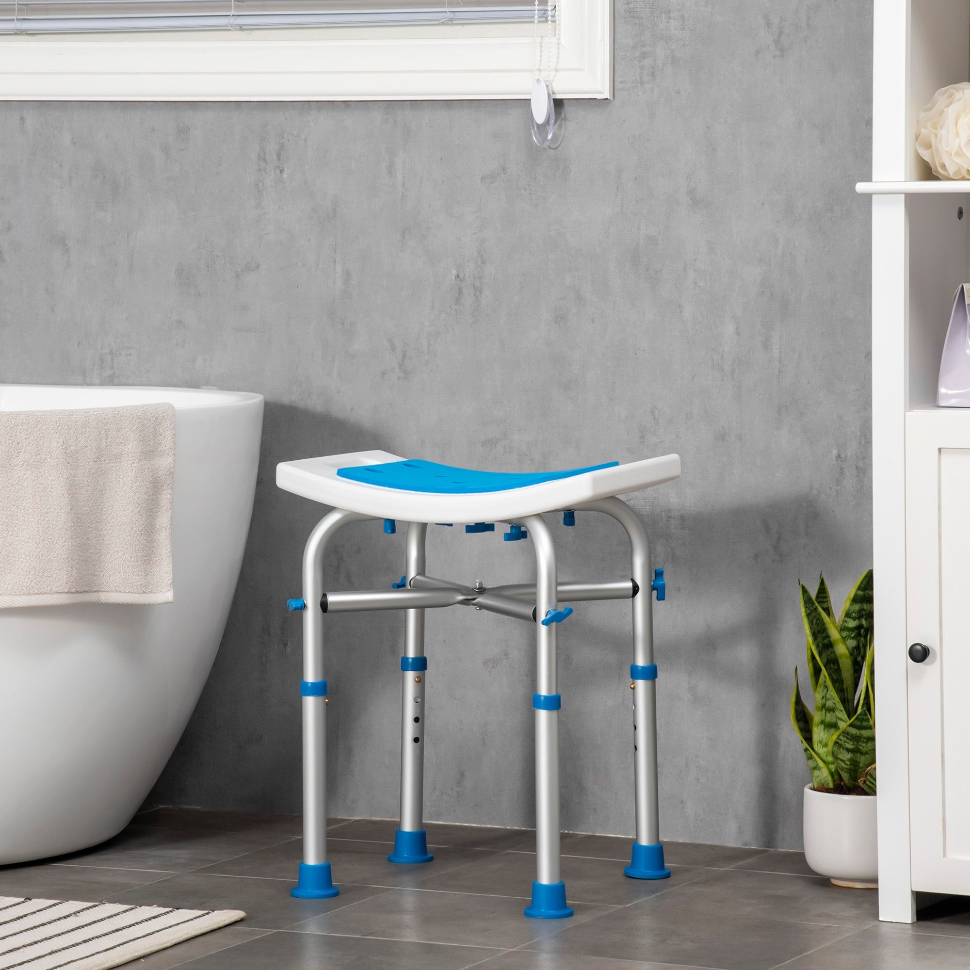Easycomfort Sgabello per Doccia in Alluminio with Altezza Regolabile e Piedini Antiscivolo a Ventosa, Blu