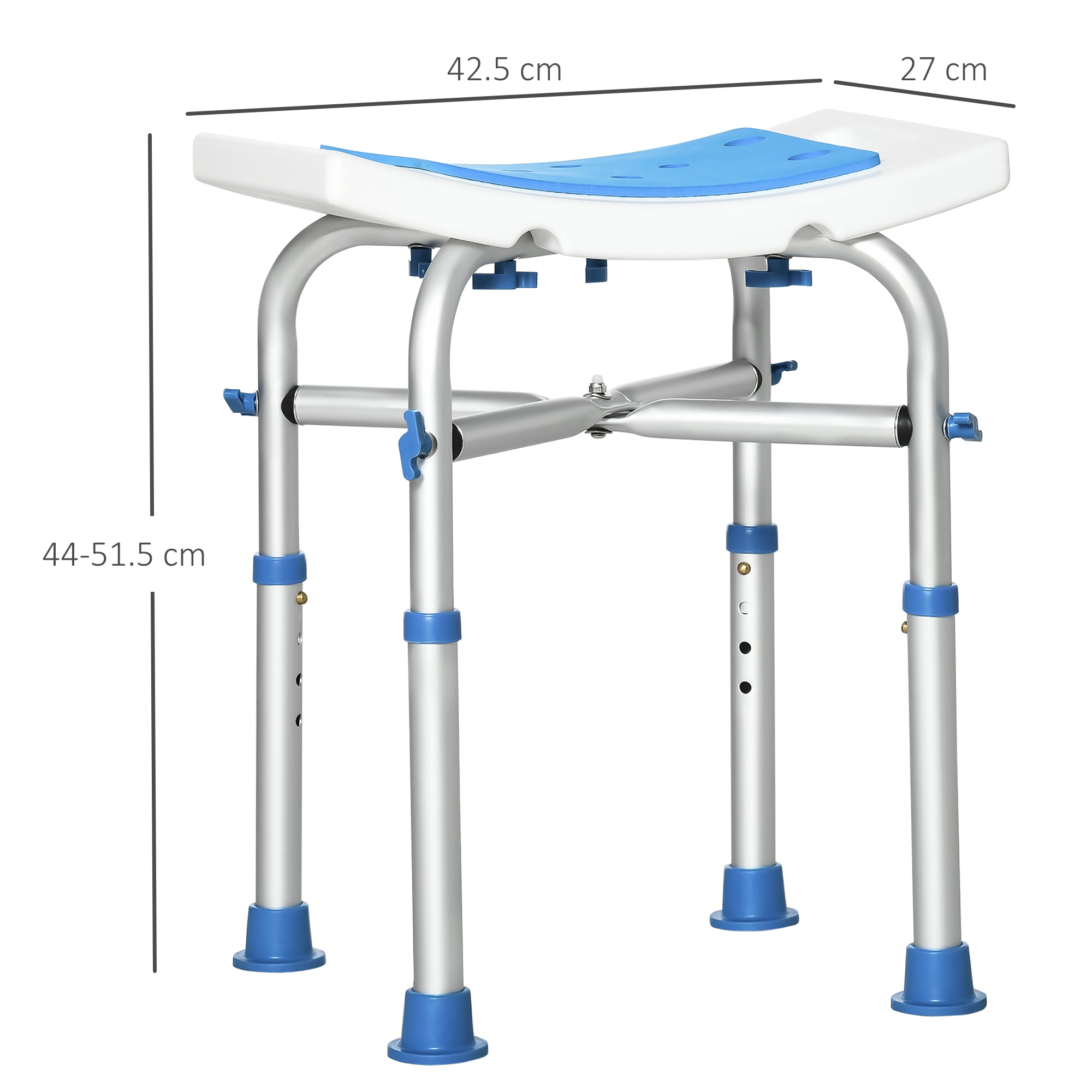 Easycomfort Sgabello per Doccia in Alluminio with Altezza Regolabile e Piedini Antiscivolo a Ventosa, Blu