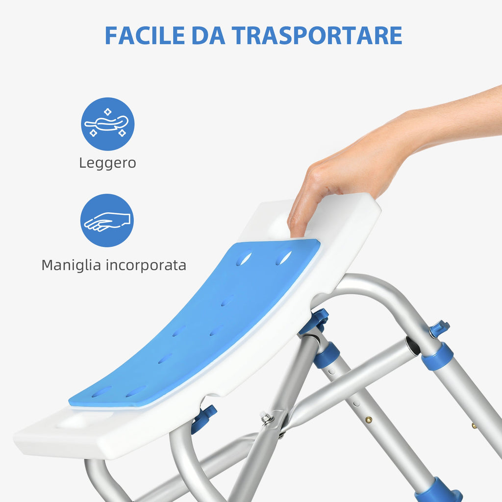Easycomfort Sgabello per Doccia in Alluminio with Altezza Regolabile e Piedini Antiscivolo a Ventosa, Blu