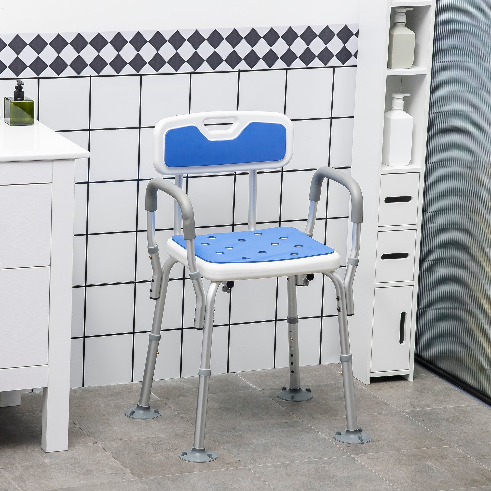 Easycomfort Sedia per Doccia with Imbottitura e Altezza Regolabile, Braccioli e Piedini a Ventosa