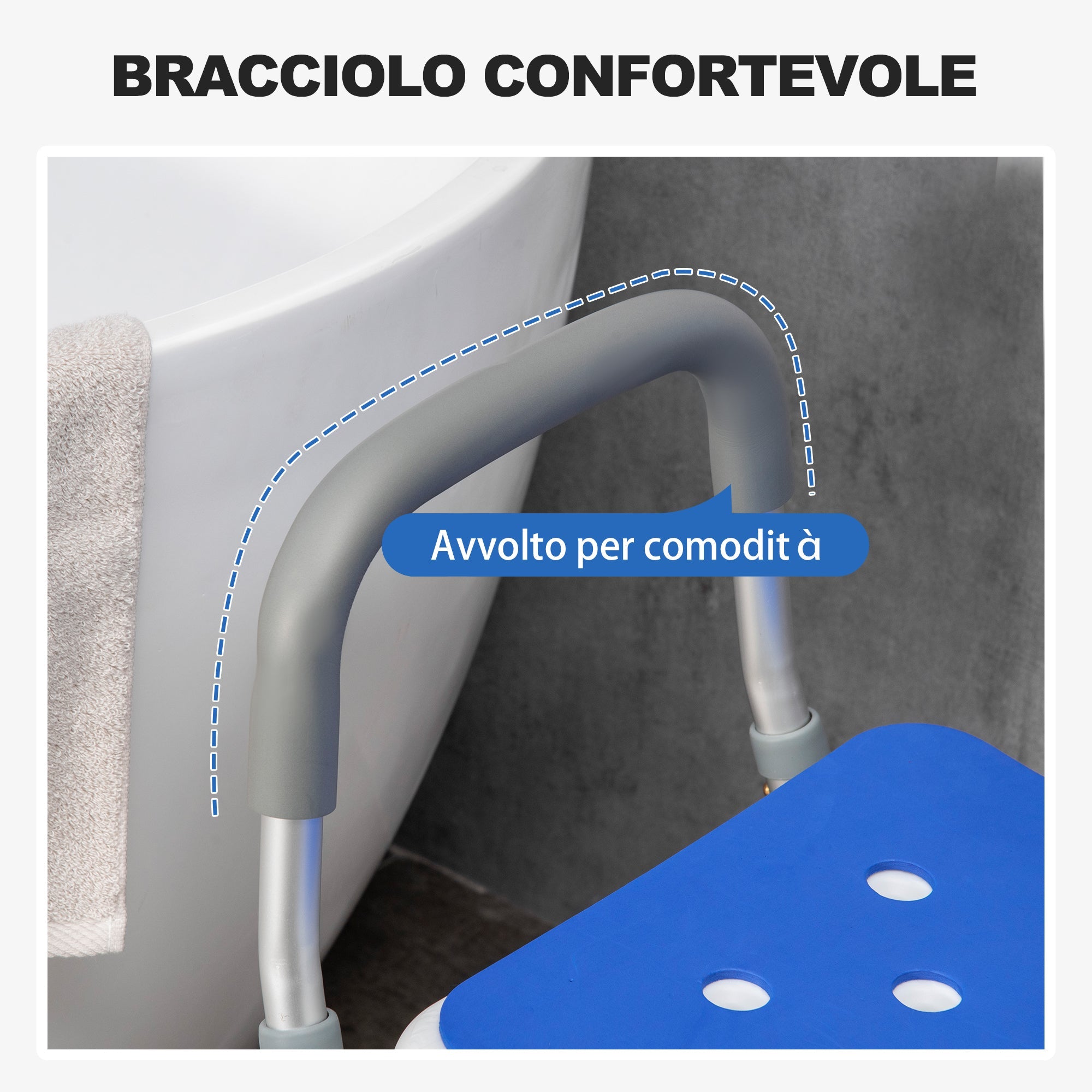 Easycomfort Sedia per Doccia with Imbottitura e Altezza Regolabile, Braccioli e Piedini a Ventosa