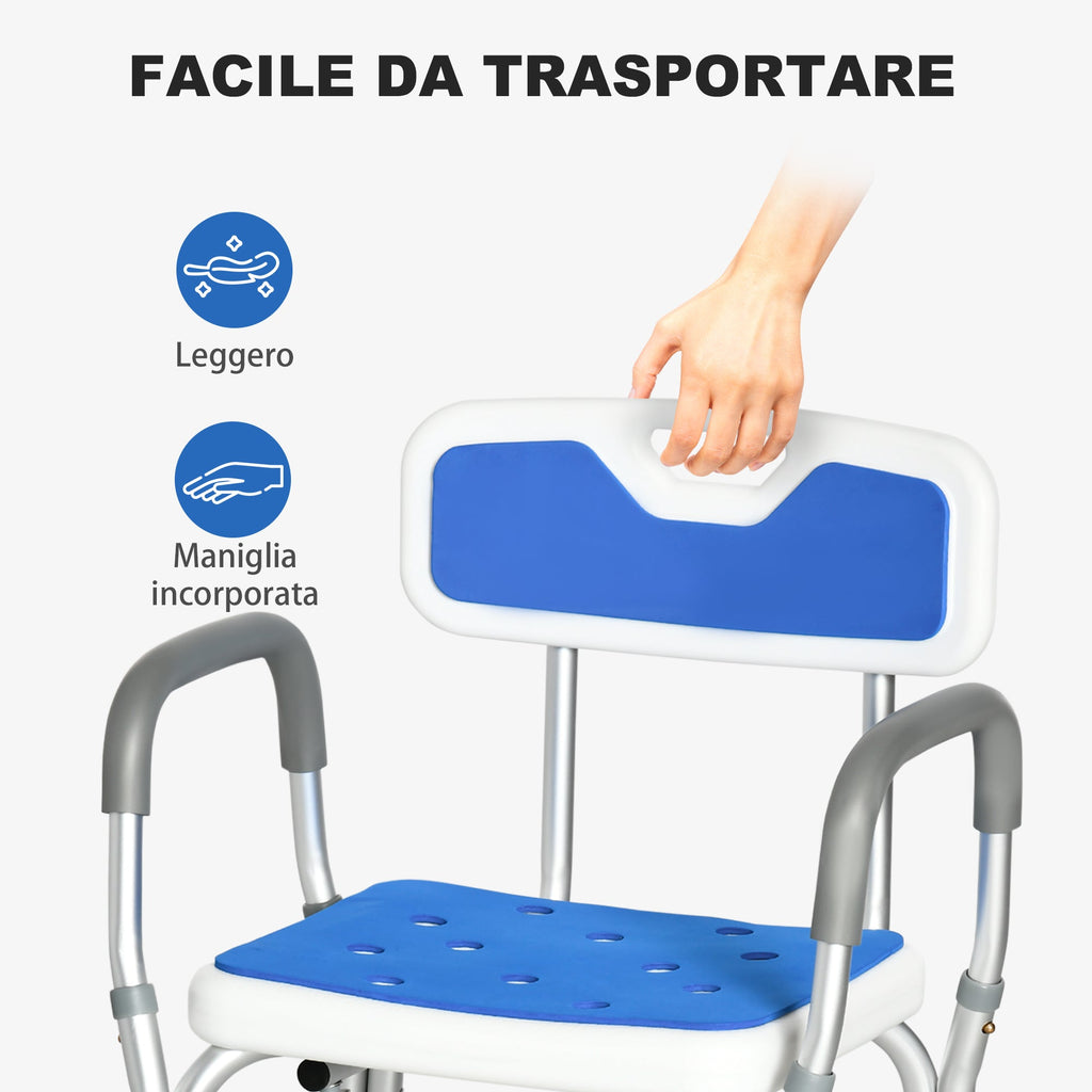 Easycomfort Sedia per Doccia with Imbottitura e Altezza Regolabile, Braccioli e Piedini a Ventosa