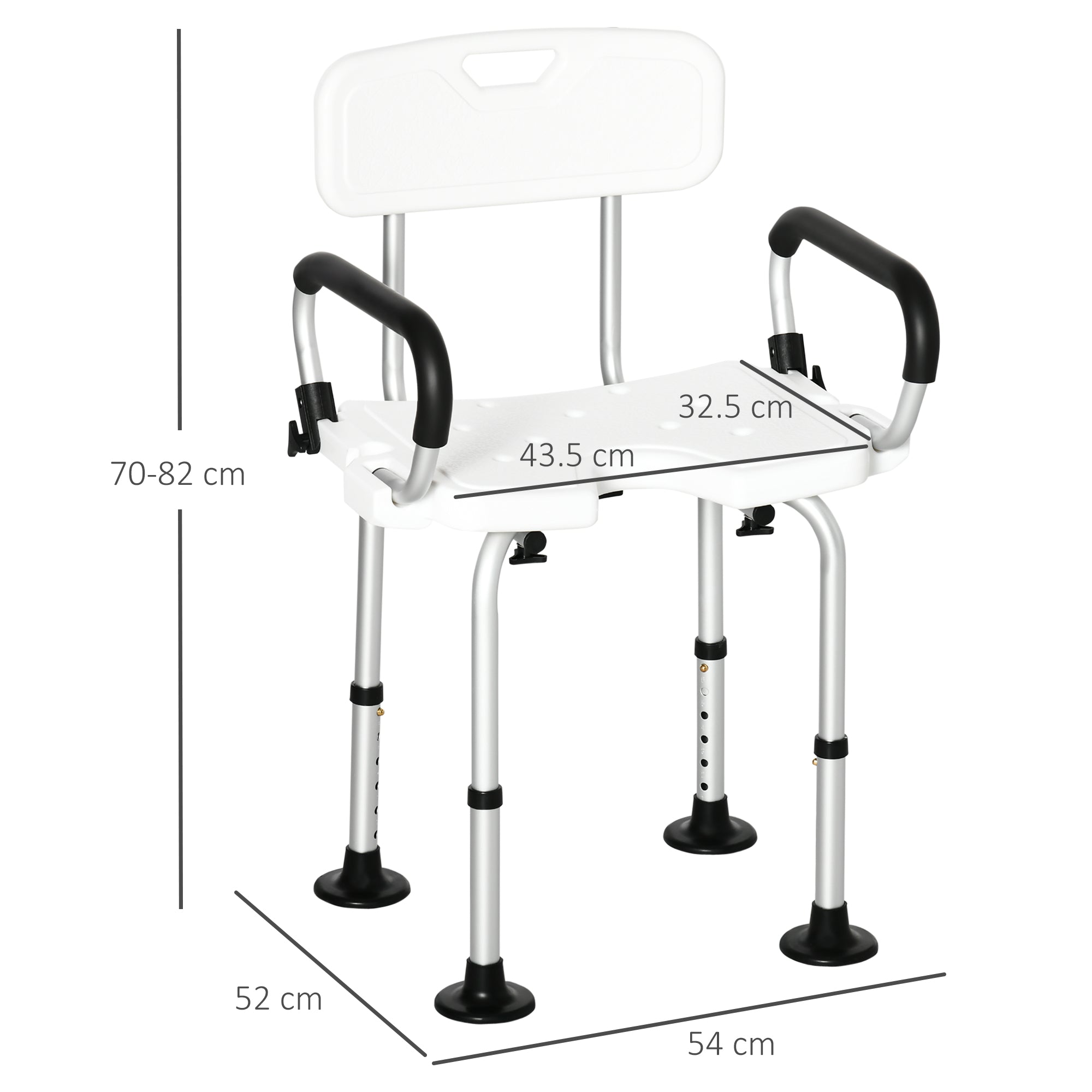Easycomfort Sedia per doccia per Anziani, Disabili e Donne Incinte Imbottita with forma a U, 54x52x70-82cm, white