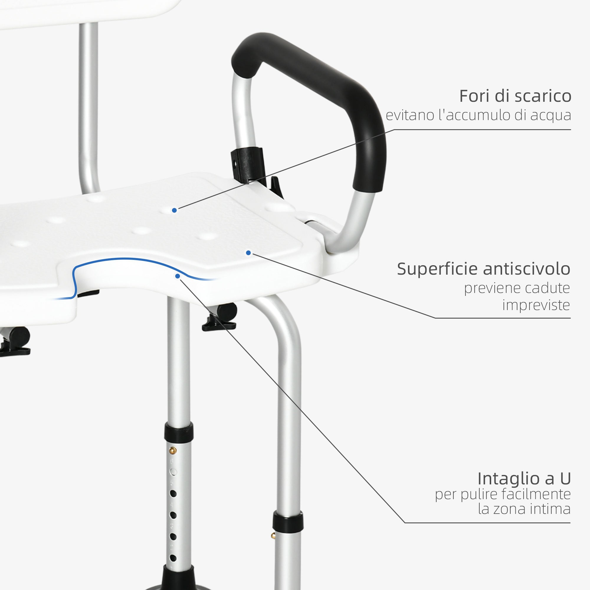 Easycomfort Sedia per doccia per Anziani, Disabili e Donne Incinte Imbottita with forma a U, 54x52x70-82cm, white
