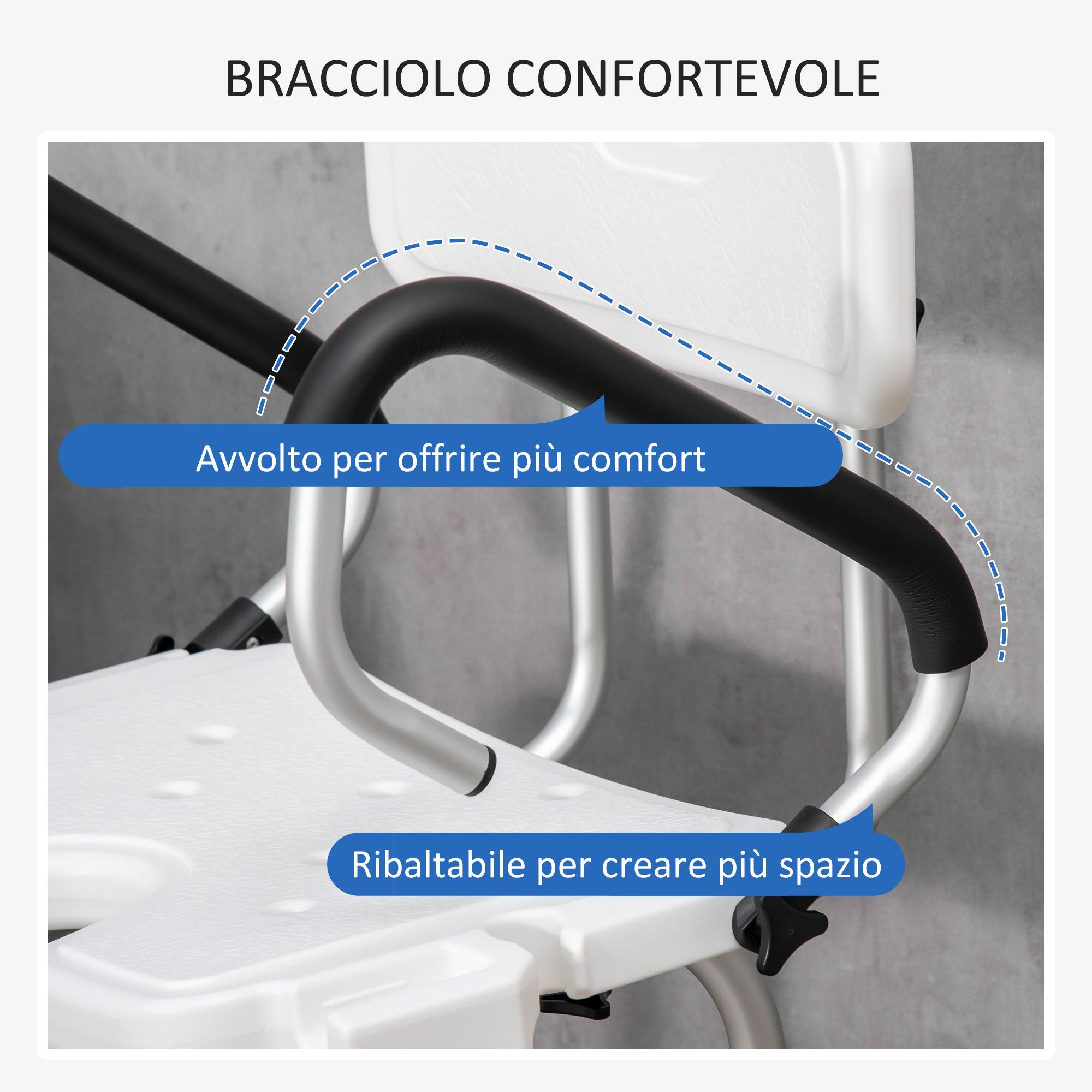 Easycomfort Sedia per doccia per Anziani, Disabili e Donne Incinte Imbottita with forma a U, 54x52x70-82cm, white