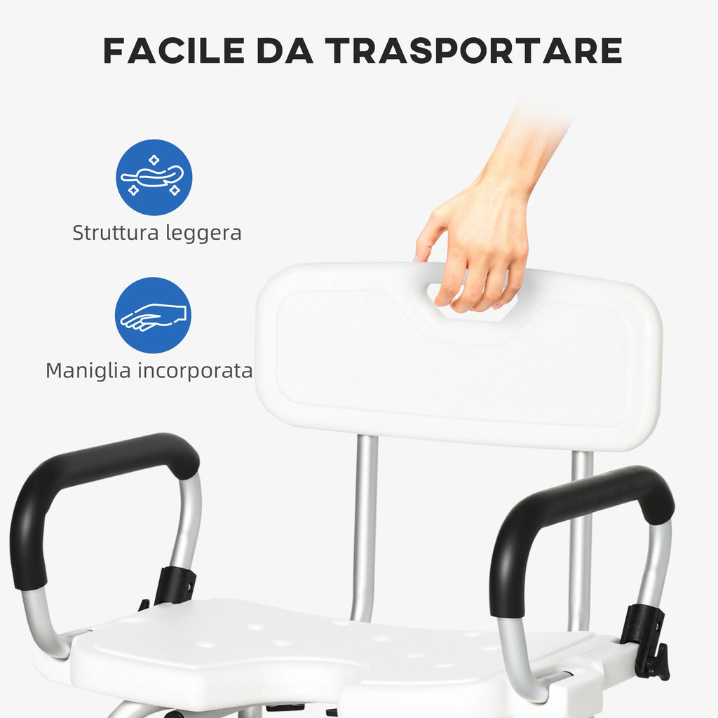 Easycomfort Sedia per doccia per Anziani, Disabili e Donne Incinte Imbottita with forma a U, 54x52x70-82cm, white