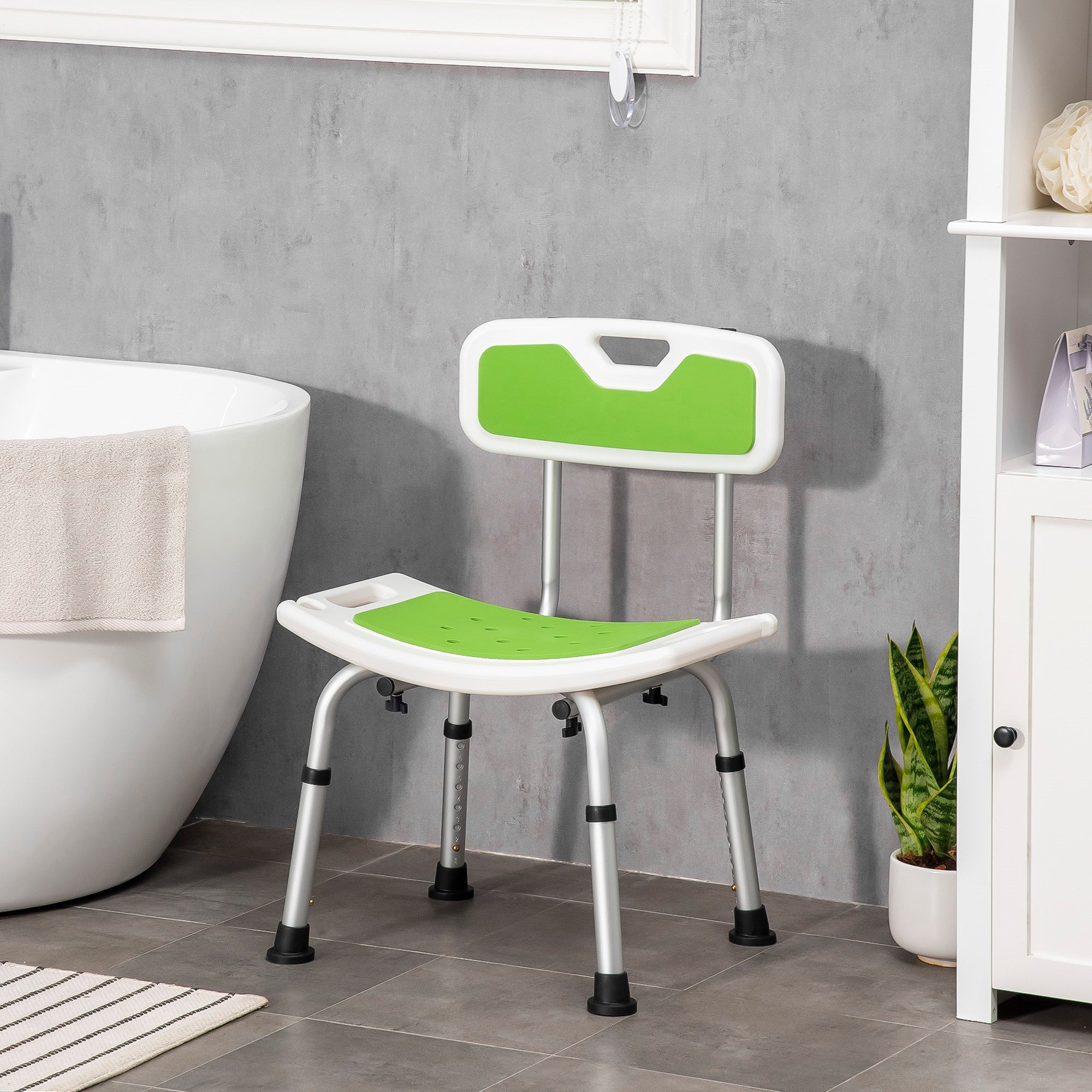 Easycomfort Sedia per Doccia in Alluminio ed EVA with Altezza Regolabile su 6 Livelli e Schienale Ricurvo, 51.5x49.5x68.5-81 cm