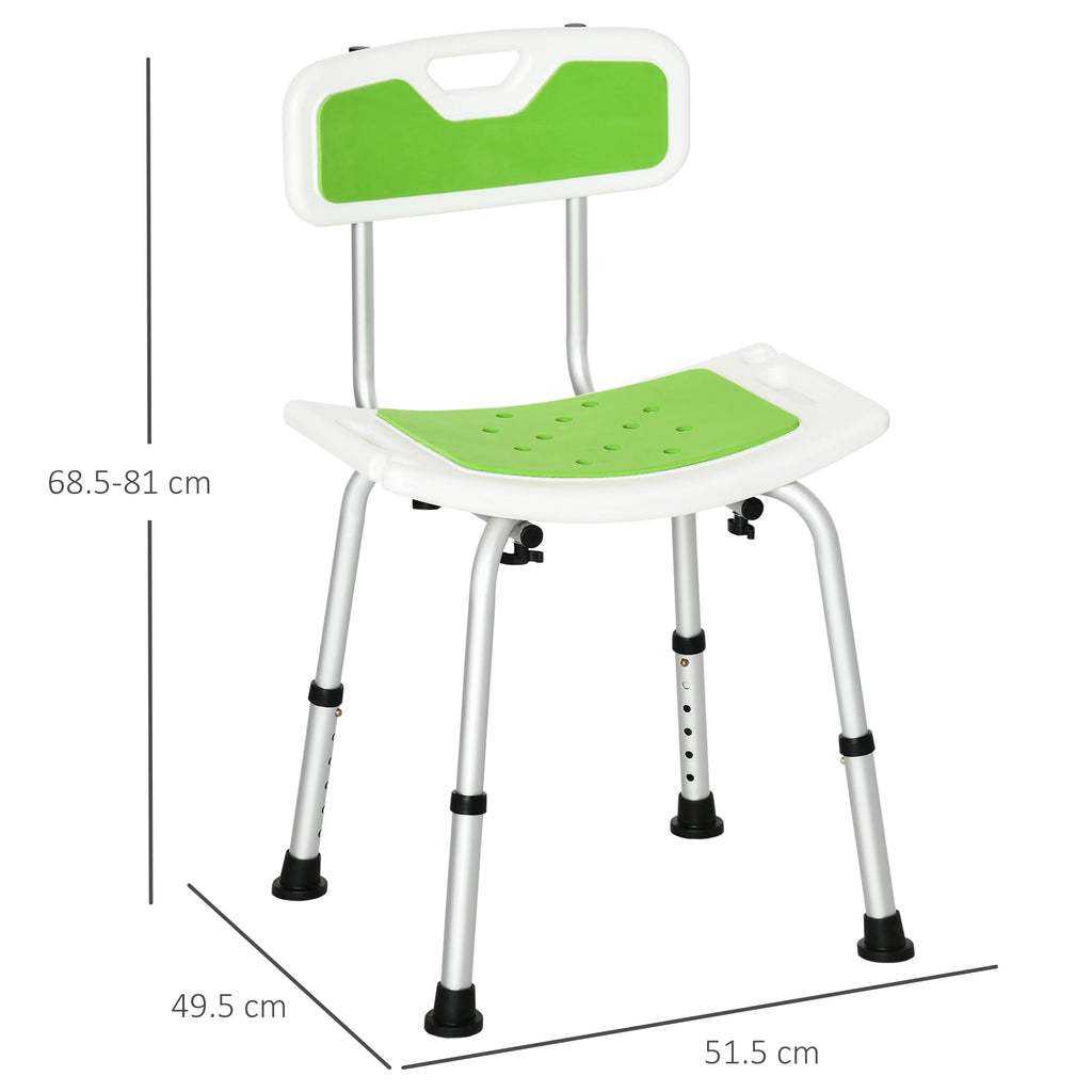 Easycomfort Sedia per Doccia in Alluminio ed EVA with Altezza Regolabile su 6 Livelli e Schienale Ricurvo, 51.5x49.5x68.5-81 cm
