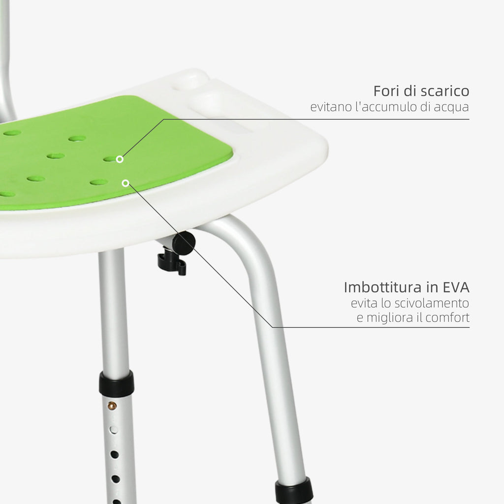 Easycomfort Sedia per Doccia in Alluminio ed EVA with Altezza Regolabile su 6 Livelli e Schienale Ricurvo, 51.5x49.5x68.5-81 cm