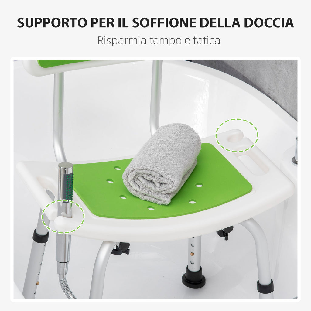 Easycomfort Sedia per Doccia in Alluminio ed EVA with Altezza Regolabile su 6 Livelli e Schienale Ricurvo, 51.5x49.5x68.5-81 cm