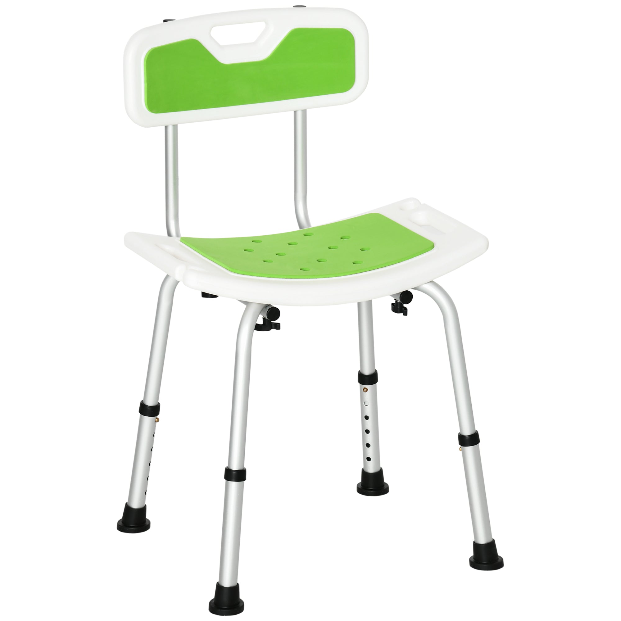 Easycomfort Sedia per Doccia in Alluminio ed EVA with Altezza Regolabile su 6 Livelli e Schienale Ricurvo, 51.5x49.5x68.5-81 cm
