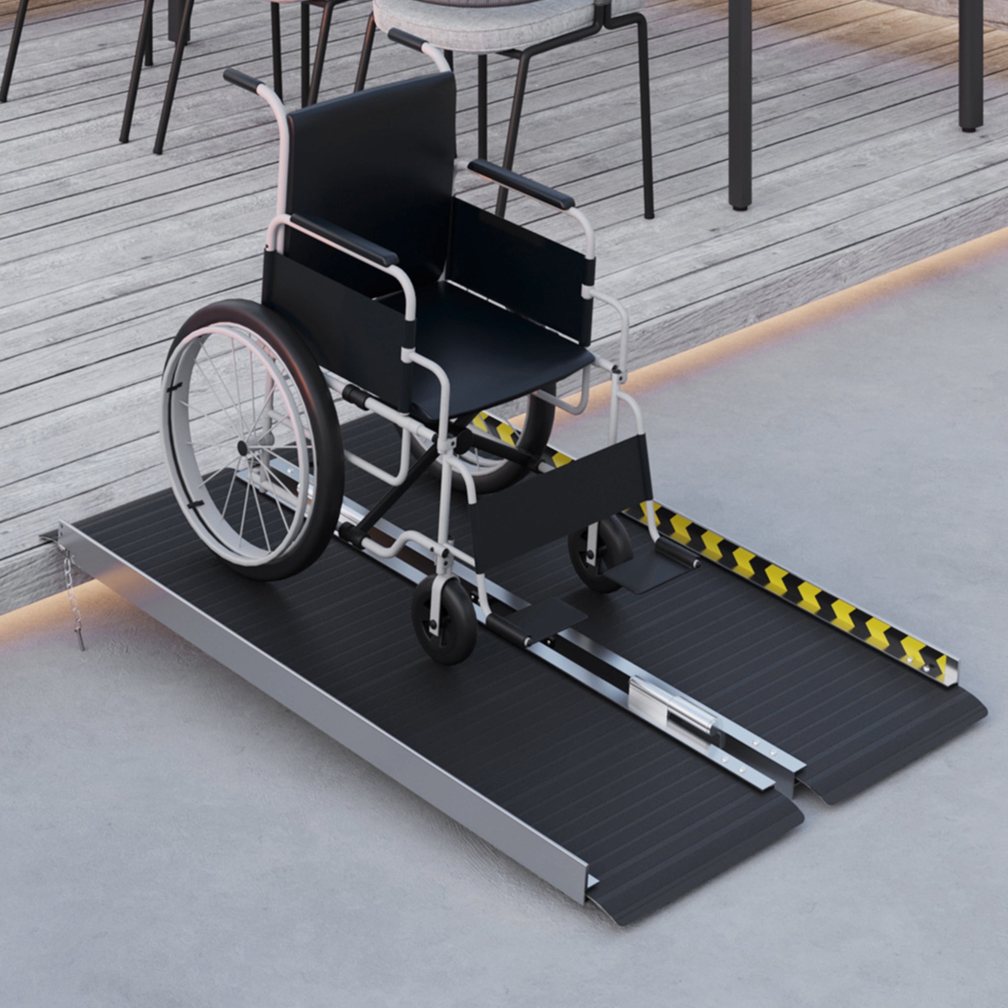 Easycomfort Rampa per Sedia a Rotelle Pieghevole in Alluminio with Deflettori e Adesivi, 122x73.6x5.1 cm, black
