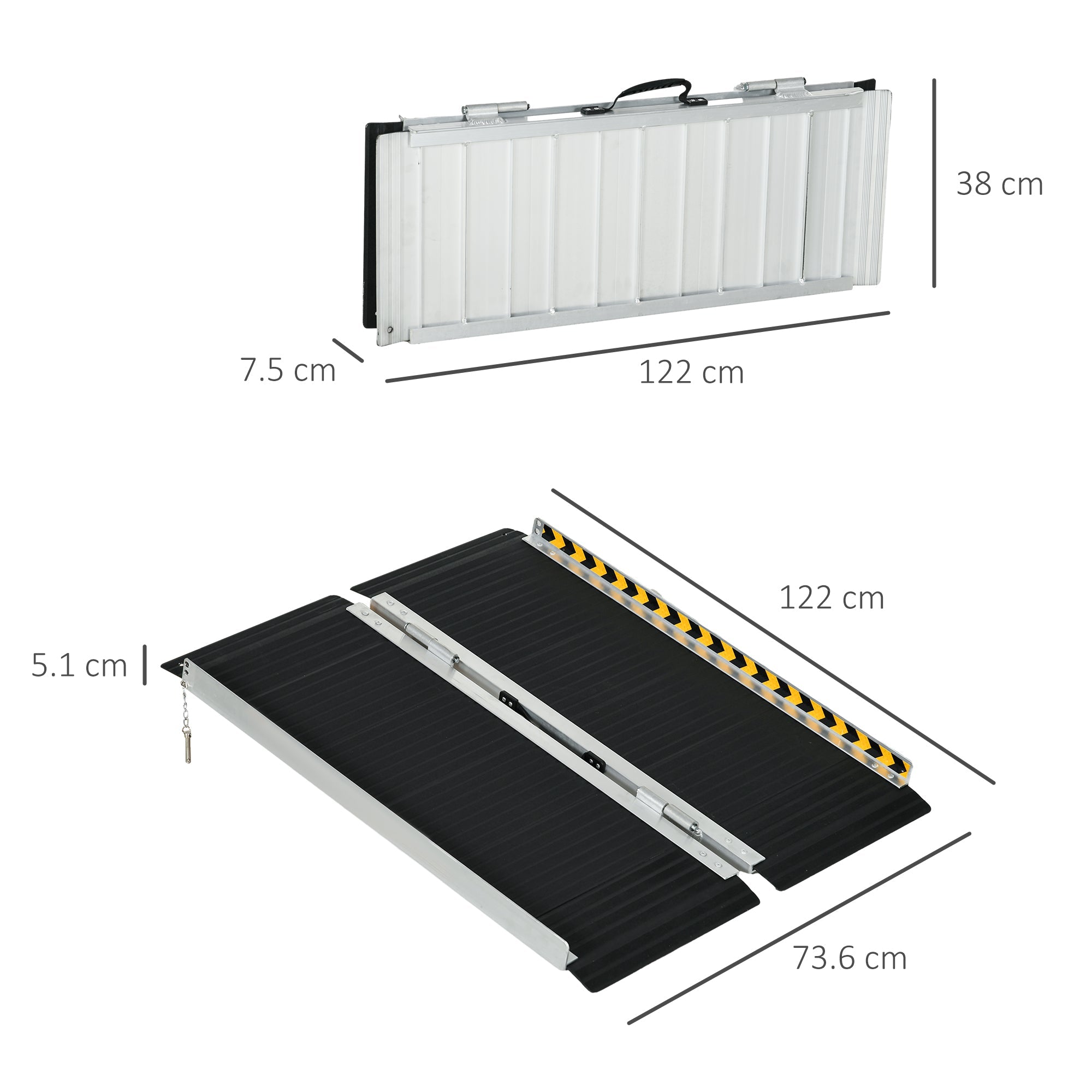 Easycomfort Rampa per Sedia a Rotelle Pieghevole in Alluminio with Deflettori e Adesivi, 122x73.6x5.1 cm, black