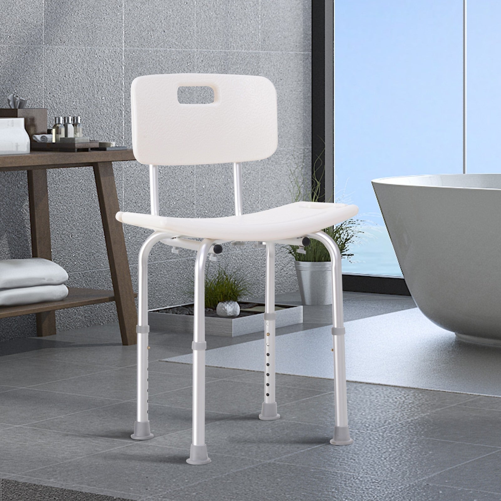 Easycomfort Sedile da doccia with schienale Ausilio da vasca, Sedia Doccia Altezza Regolabile 8 Posizioni Antiscivolo