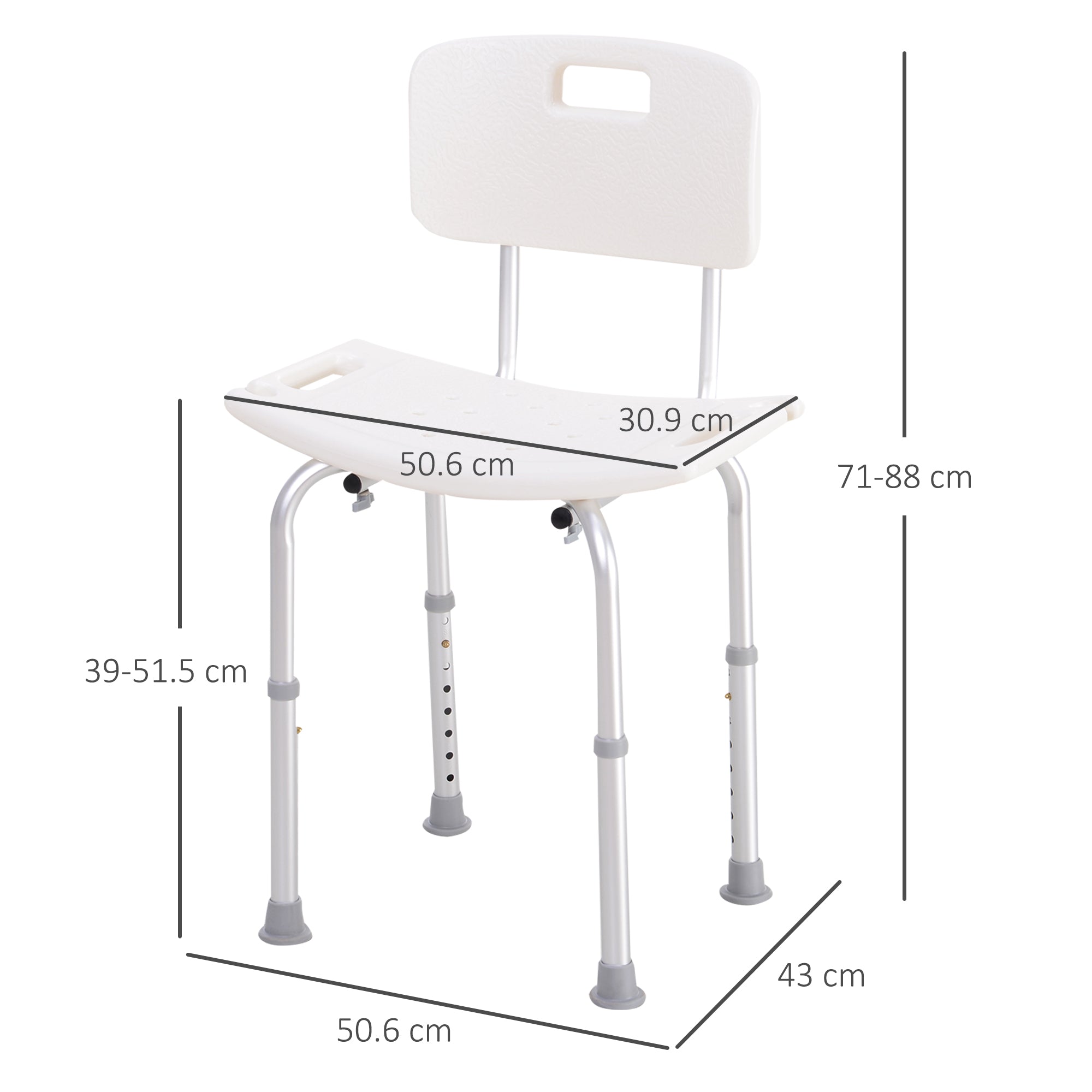 Easycomfort Sedile da doccia with schienale Ausilio da vasca, Sedia Doccia Altezza Regolabile 8 Posizioni Antiscivolo