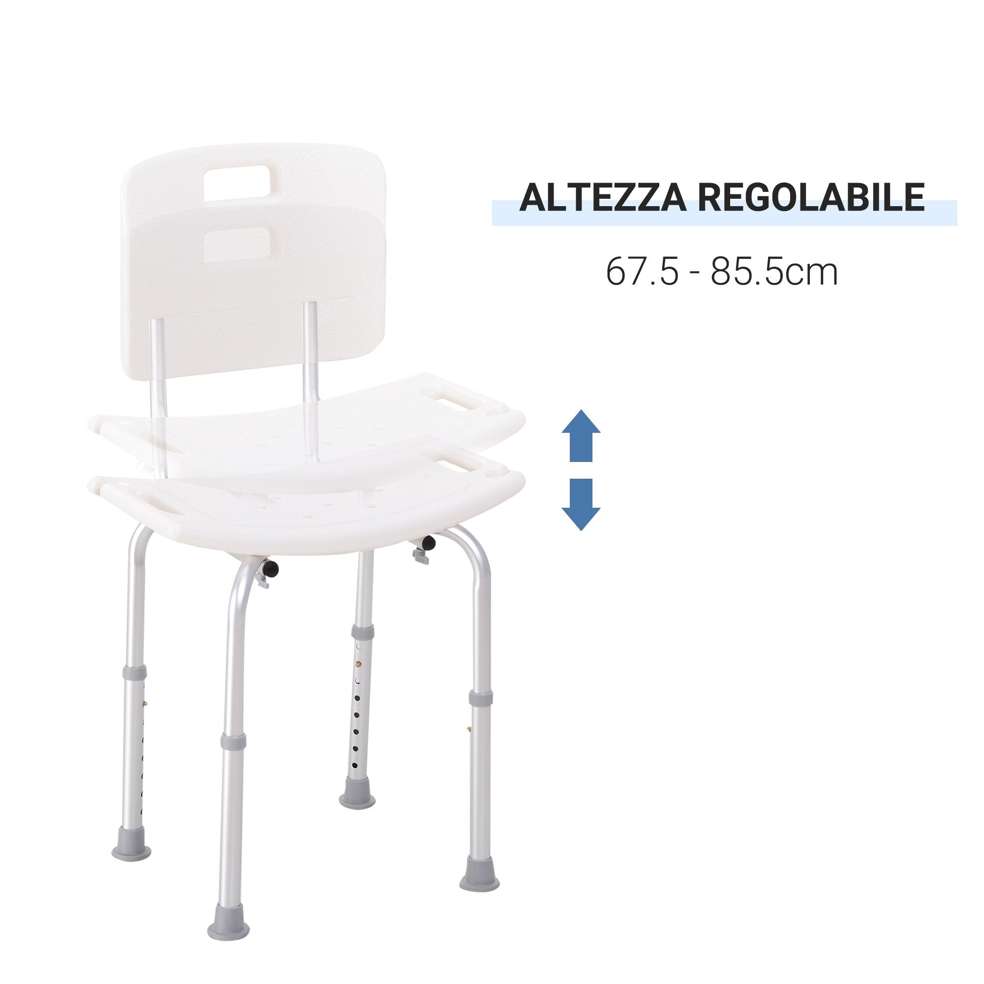 Easycomfort Sedile da doccia with schienale Ausilio da vasca, Sedia Doccia Altezza Regolabile 8 Posizioni Antiscivolo