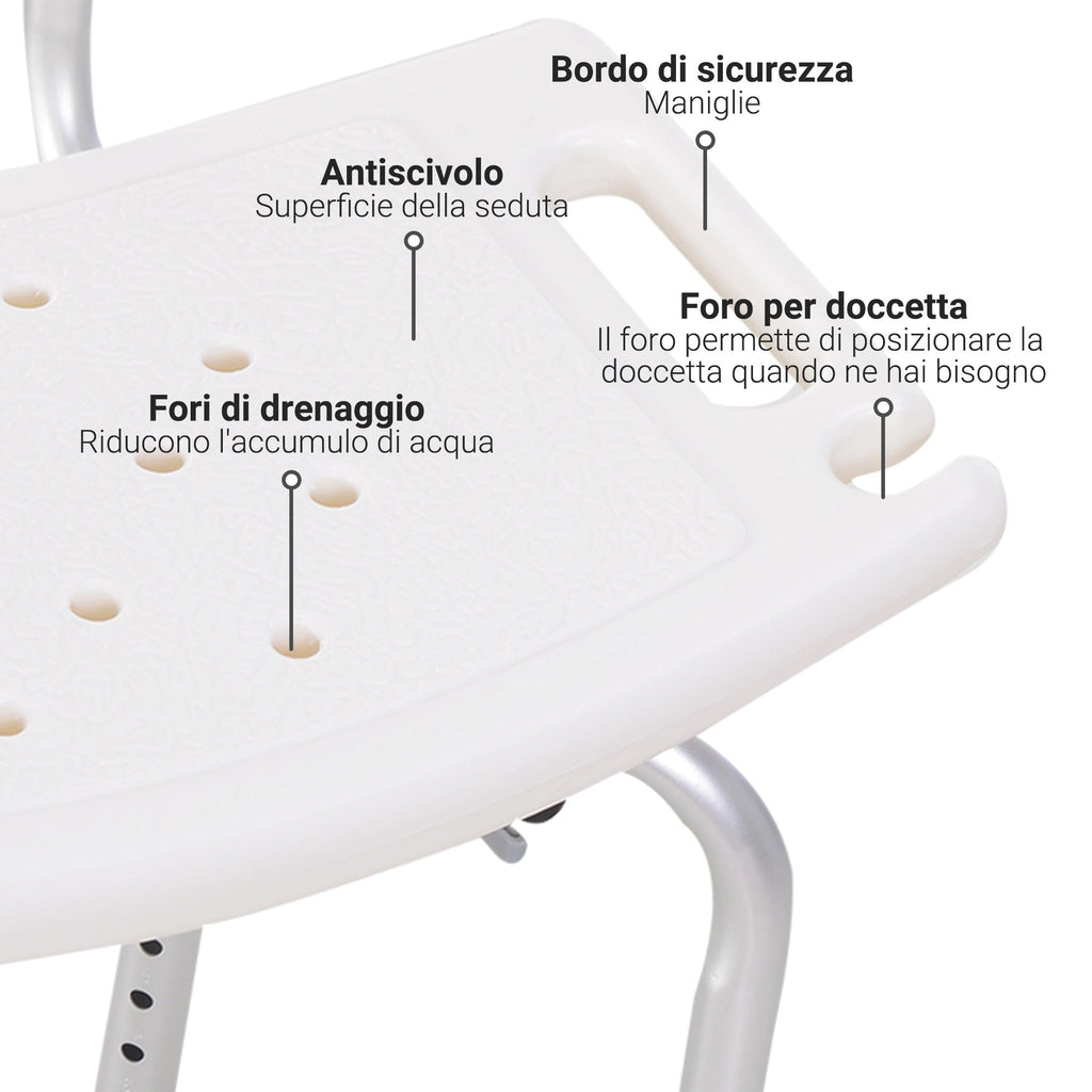 Easycomfort Sedile da doccia with schienale Ausilio da vasca, Sedia Doccia Altezza Regolabile 8 Posizioni Antiscivolo