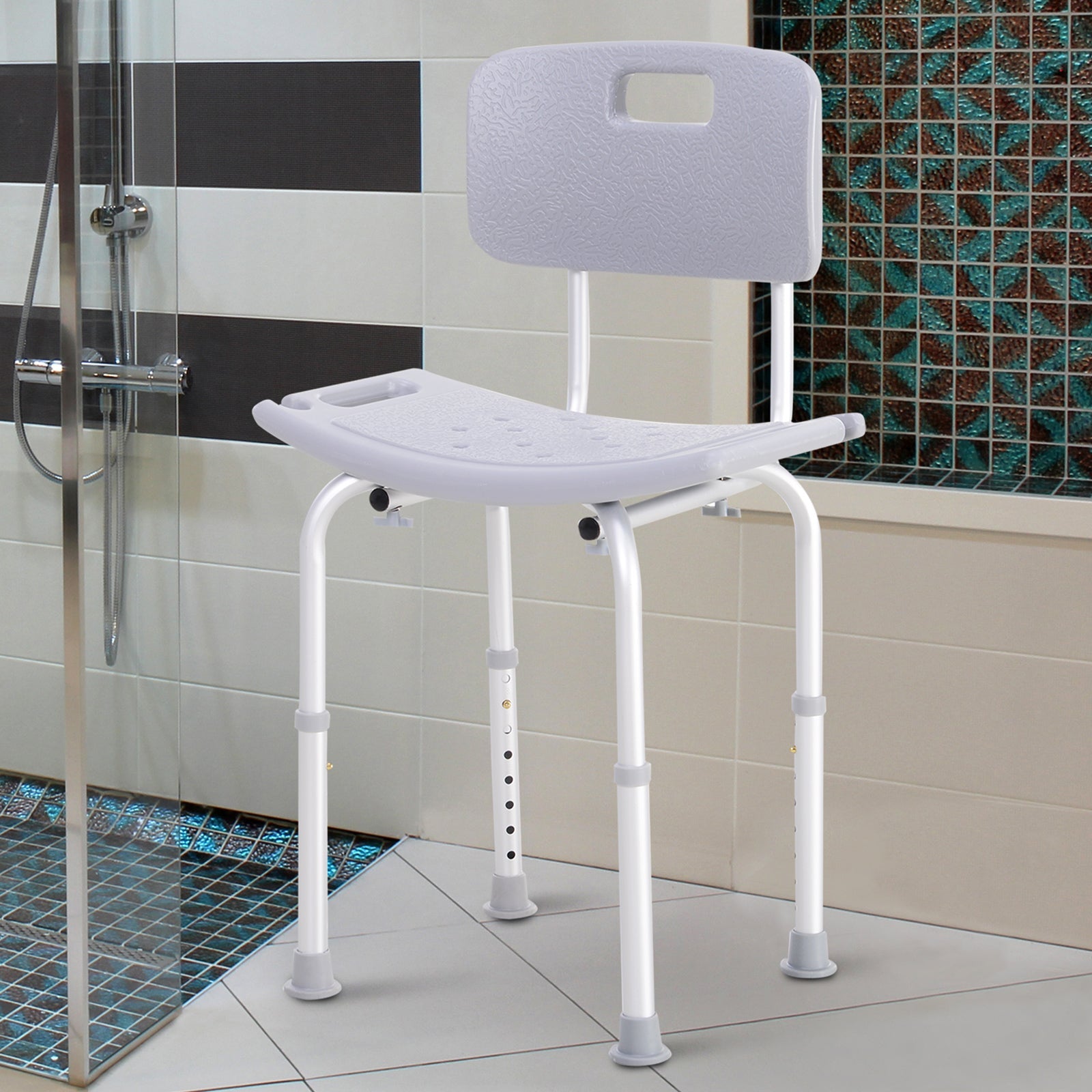 Easycomfort Sedia da Doccia per Bagno in Alluminio e Plastica Altezza Regolabile 8 Livelli 71-88cm Piedini Antiscivolo