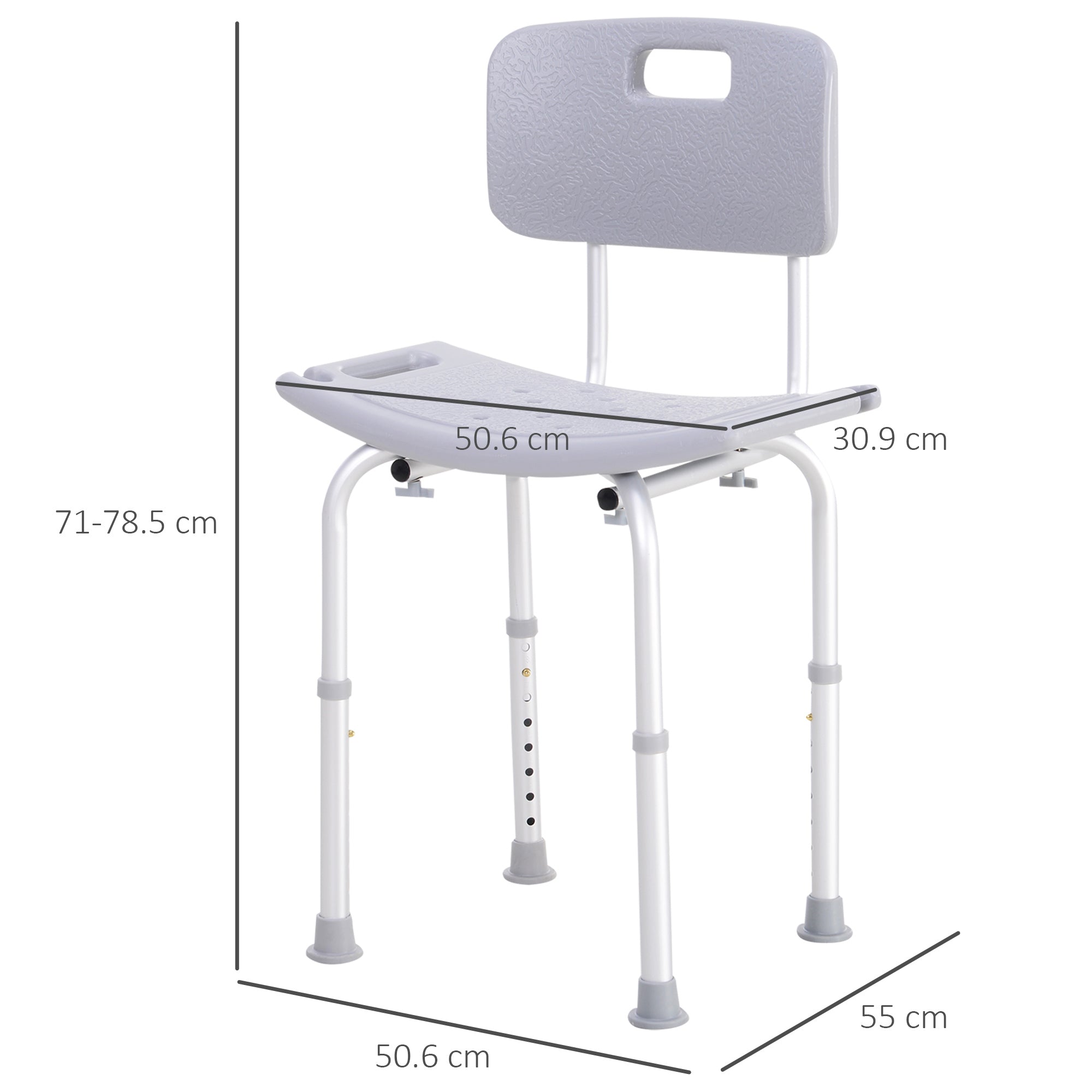 Easycomfort Sedia da Doccia per Bagno in Alluminio e Plastica Altezza Regolabile 8 Livelli 71-88cm Piedini Antiscivolo