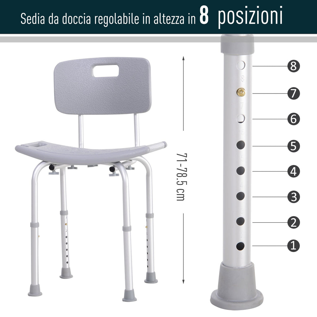 Easycomfort Sedia da Doccia per Bagno in Alluminio e Plastica Altezza Regolabile 8 Livelli 71-88cm Piedini Antiscivolo