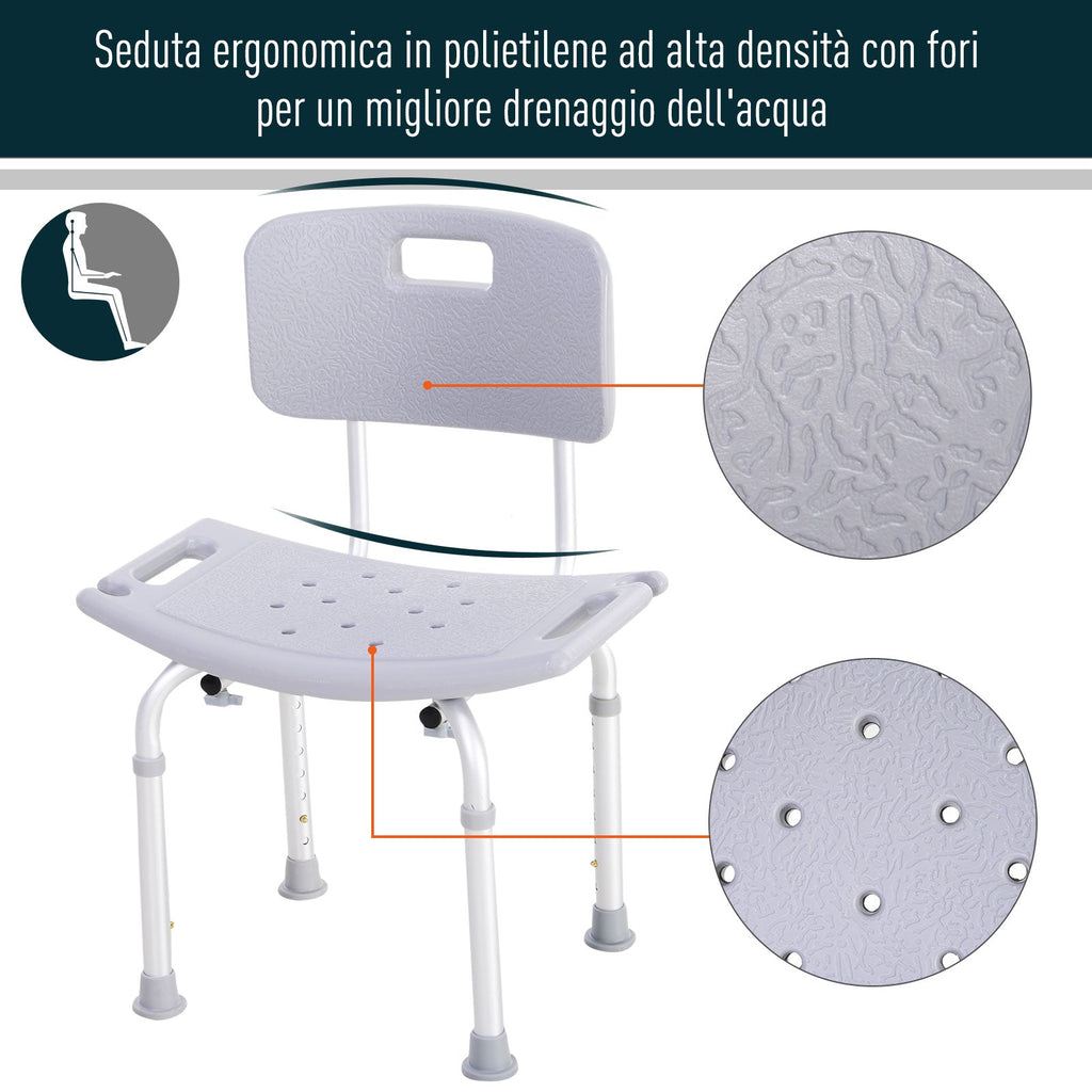 Easycomfort Sedia da Doccia per Bagno in Alluminio e Plastica Altezza Regolabile 8 Livelli 71-88cm Piedini Antiscivolo