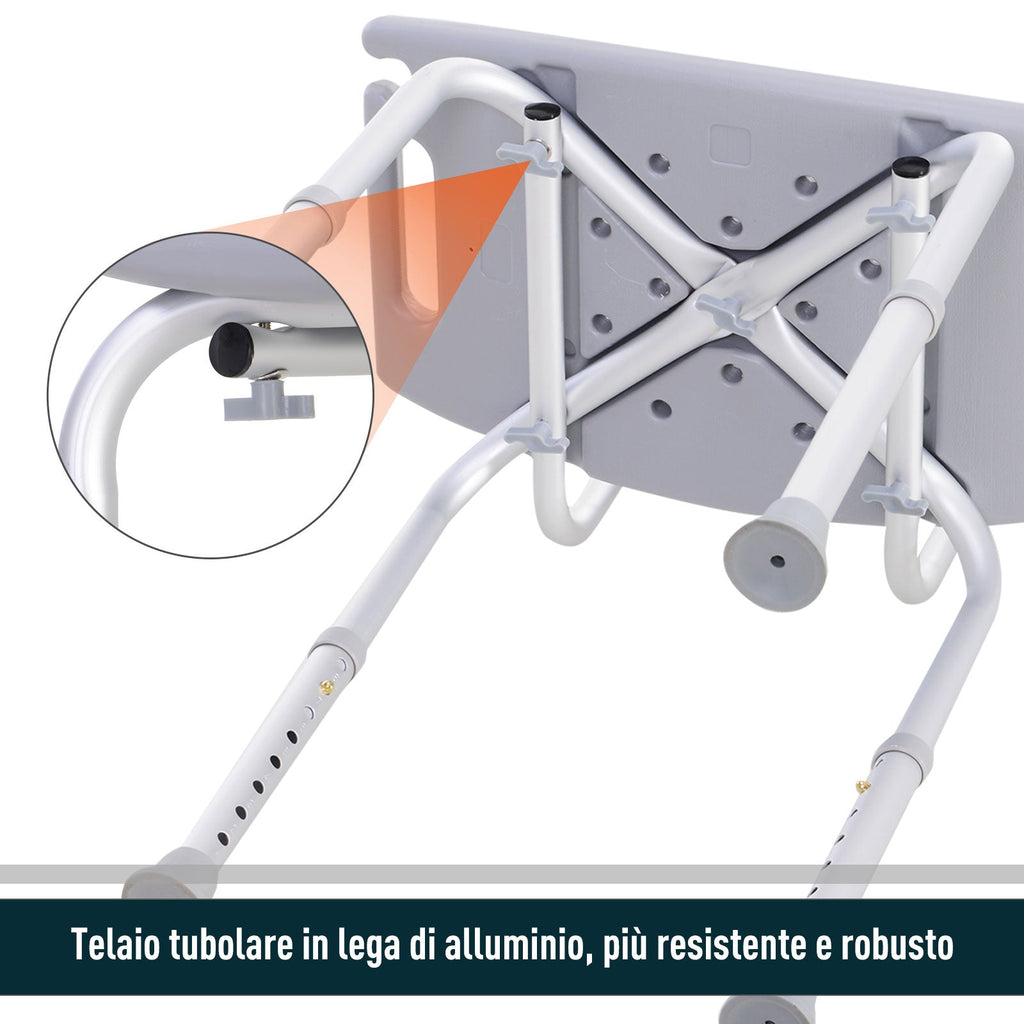 Easycomfort Sedia da Doccia per Bagno in Alluminio e Plastica Altezza Regolabile 8 Livelli 71-88cm Piedini Antiscivolo
