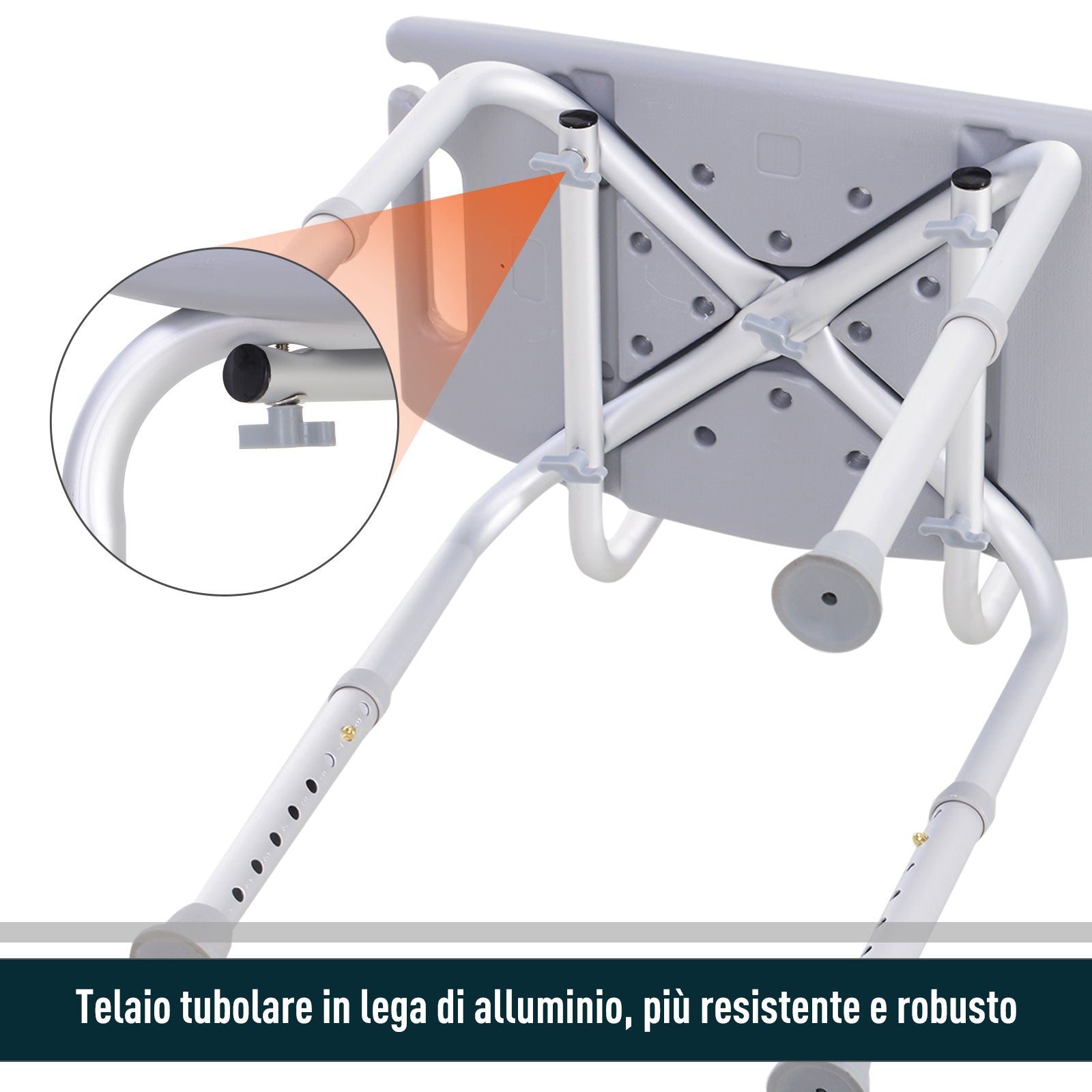 Easycomfort Sedia da Doccia per Bagno in Alluminio e Plastica Altezza Regolabile 8 Livelli 71-88cm Piedini Antiscivolo