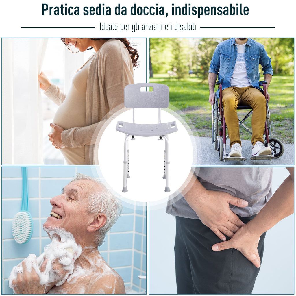 Easycomfort Sedia da Doccia per Bagno in Alluminio e Plastica Altezza Regolabile 8 Livelli 71-88cm Piedini Antiscivolo