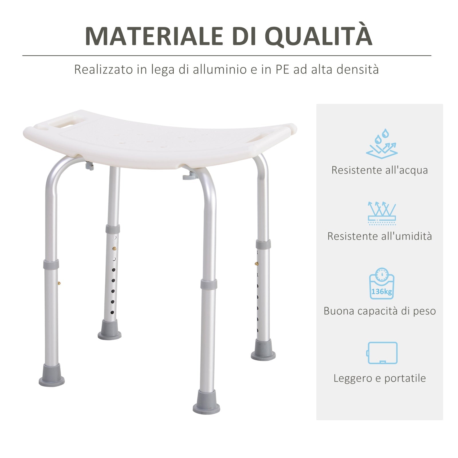 Easycomfort Sgabello Sedile Sedia per Doccia Bagno, Antiscivolo, Altezza Regolabile
