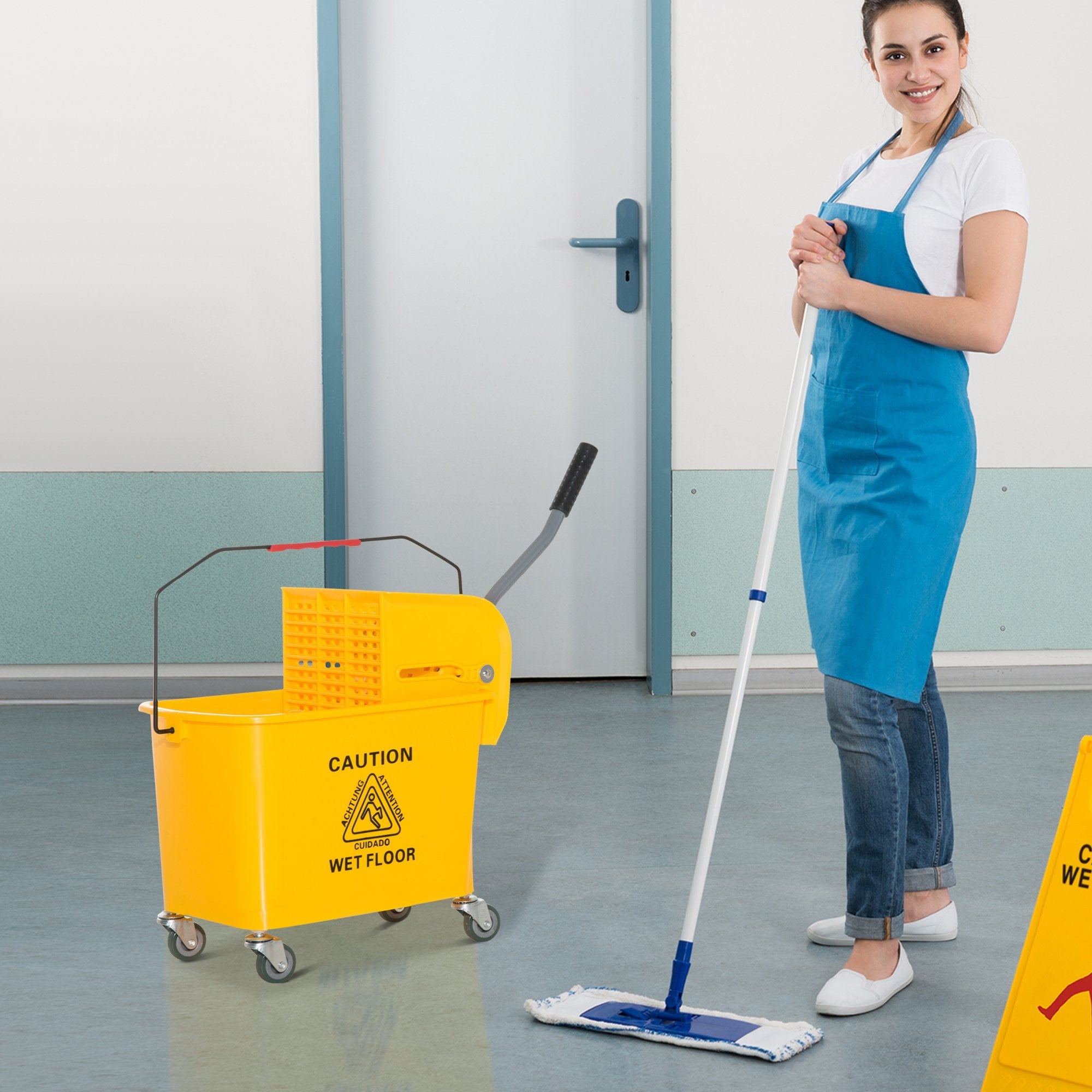 Easycomfort Carrello Secchio with Separatore Acqua e Strizzatore Rimovibile in PP, Giallo, 63 x 27 x 67cm