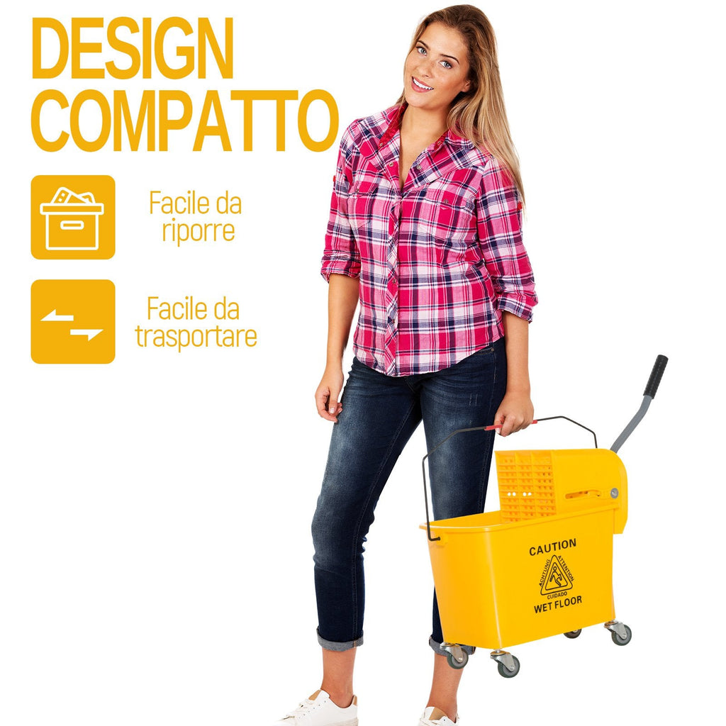 Easycomfort Carrello Secchio with Separatore Acqua e Strizzatore Rimovibile in PP, Giallo, 63 x 27 x 67cm