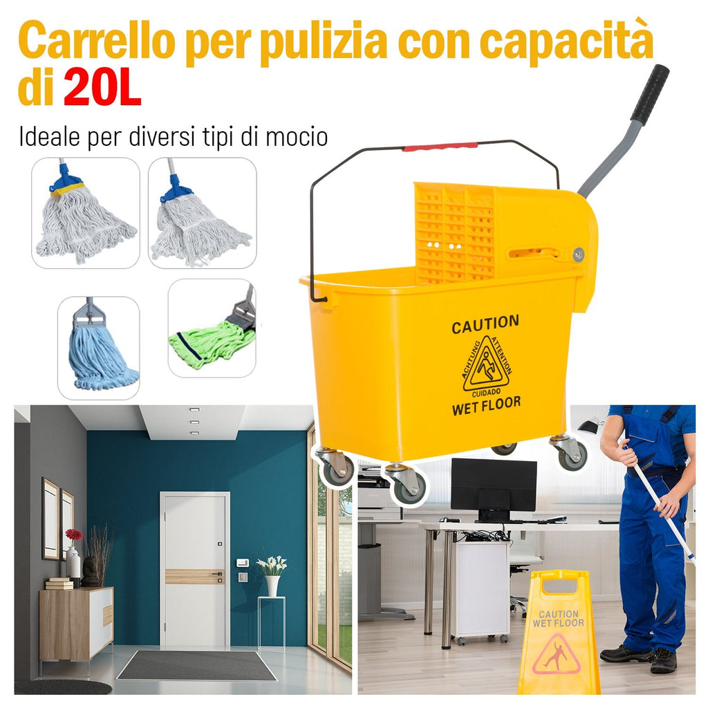 Easycomfort Carrello Secchio with Separatore Acqua e Strizzatore Rimovibile in PP, Giallo, 63 x 27 x 67cm